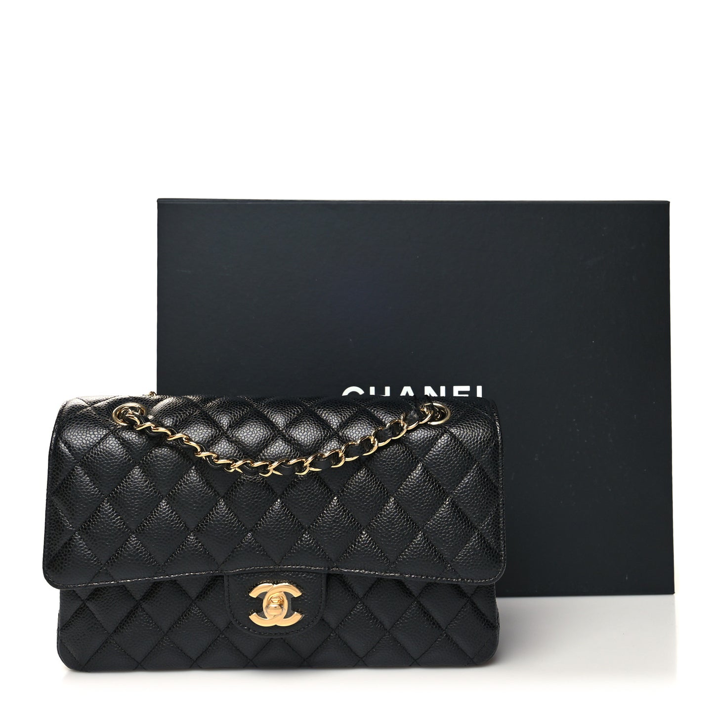 Caviar Quilted Medium Double Flap Black