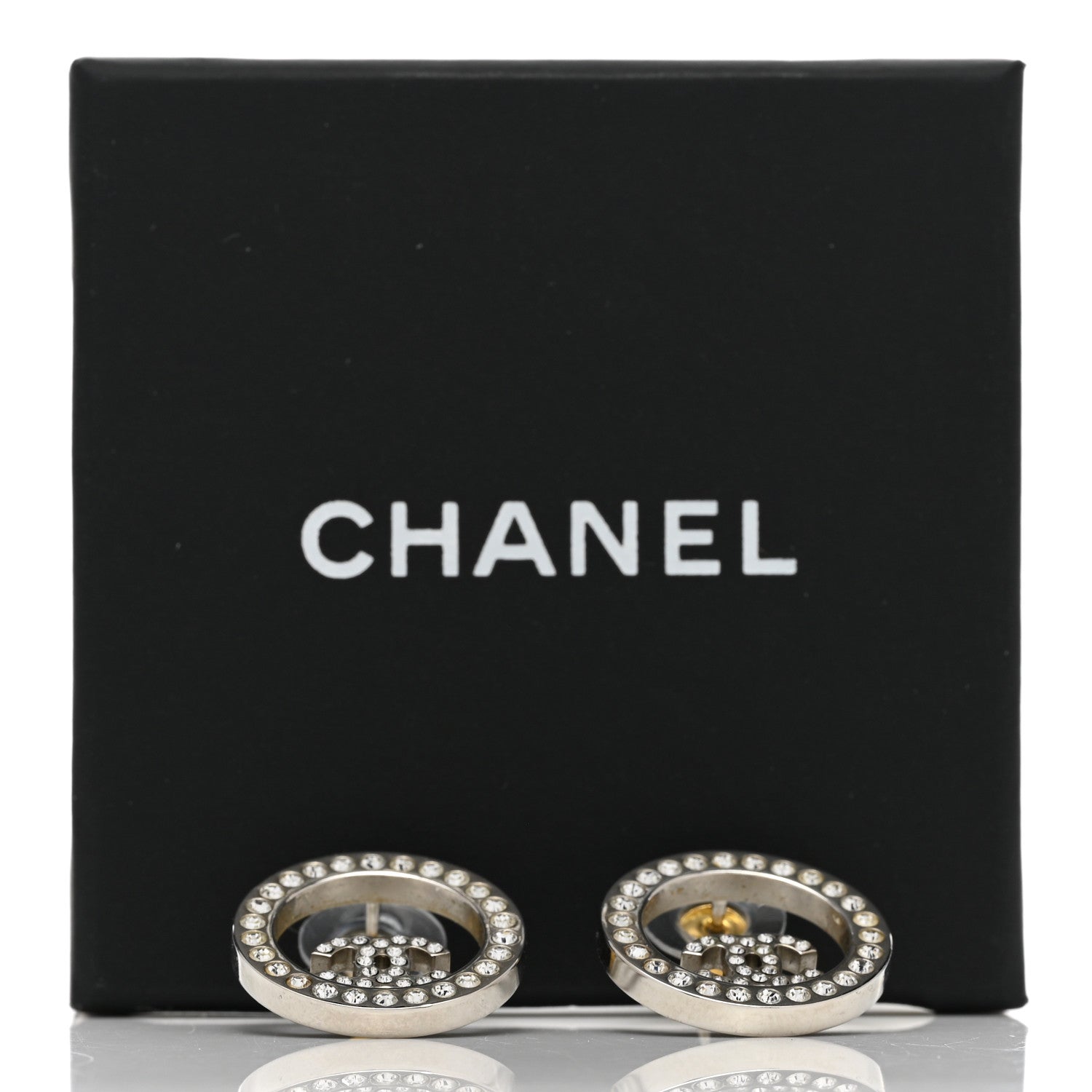 Chanel Crystal CC Round Earrings Silver 5 of 5