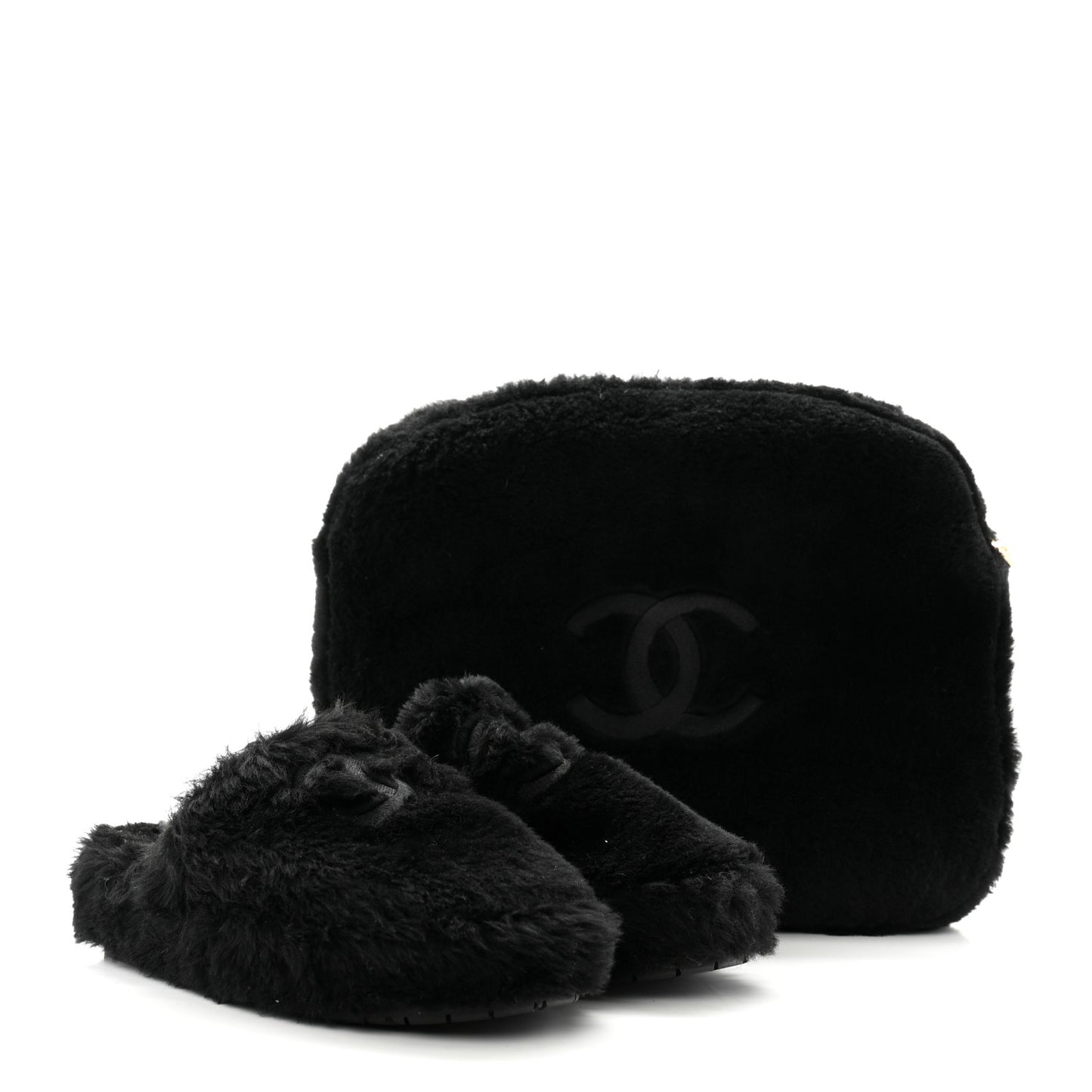 Shearling Lambskin CC Flat Mules 40 Black