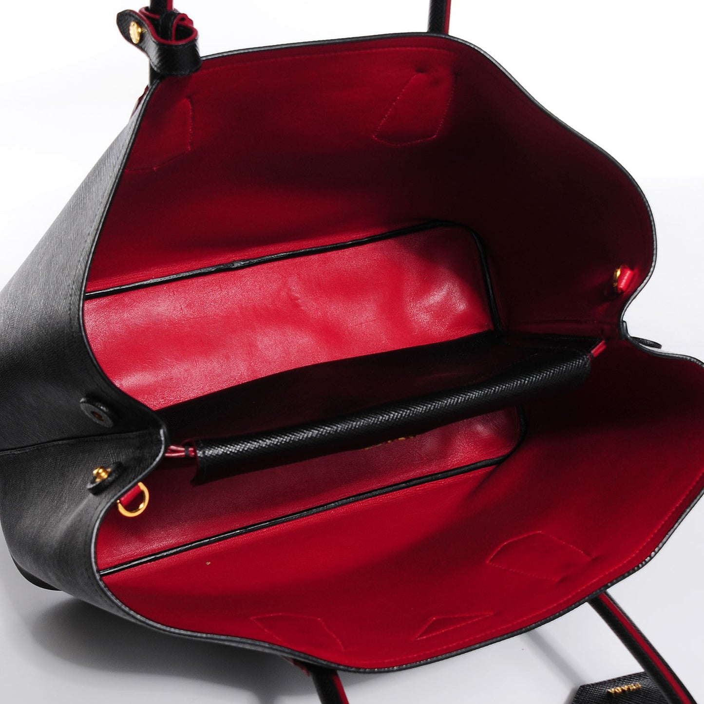 Saffiano Cuir Large Double Bag Nero Black Ciliegia