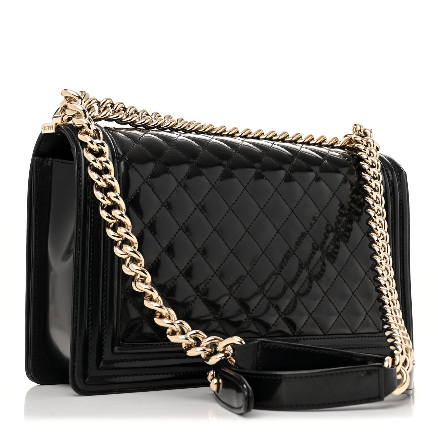 Iridescent Glazed Calfskin Quilted New Medium Boy Flap Black