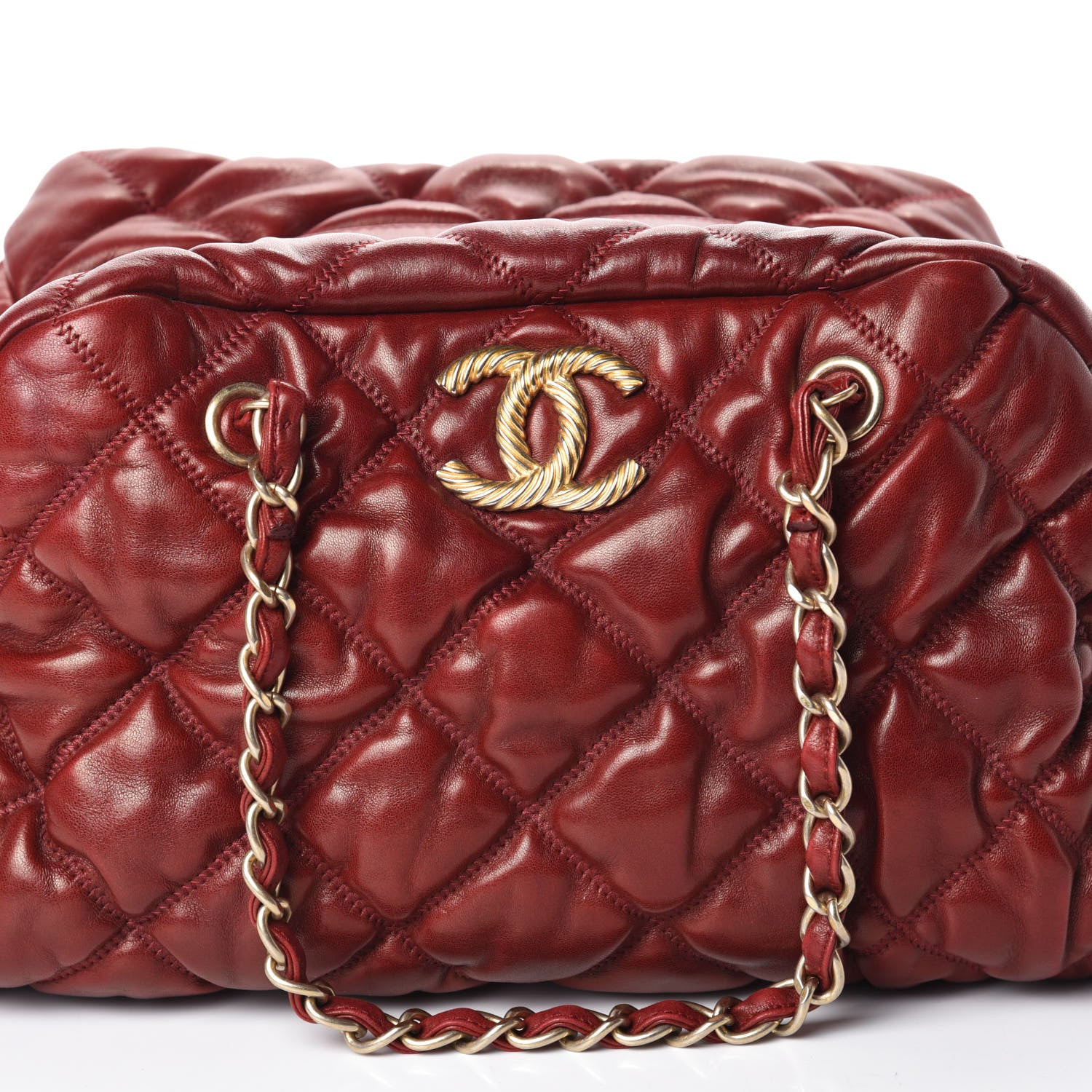 Chanel Lambskin Bubble Quilt Bowler Red 8 of 11