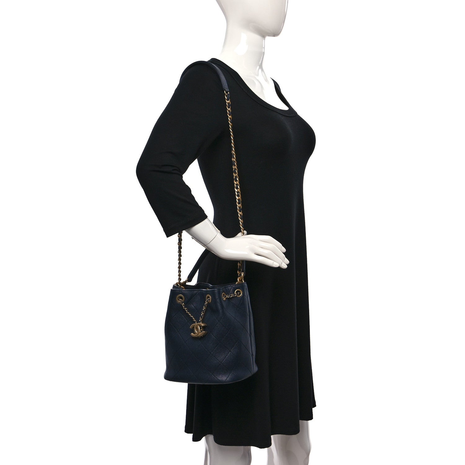 Chanel Caviar Quilted Fashion Therapy Bucket Drawstring Bag Navy 2 of 9