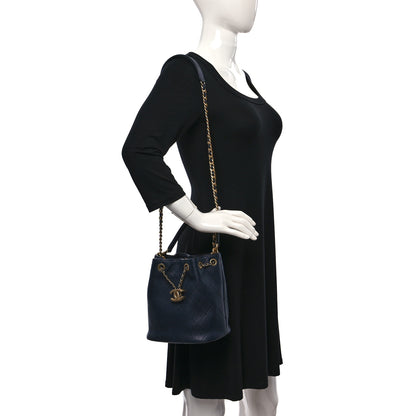 Chanel Caviar Quilted Fashion Therapy Bucket Drawstring Bag Navy 2 of 9