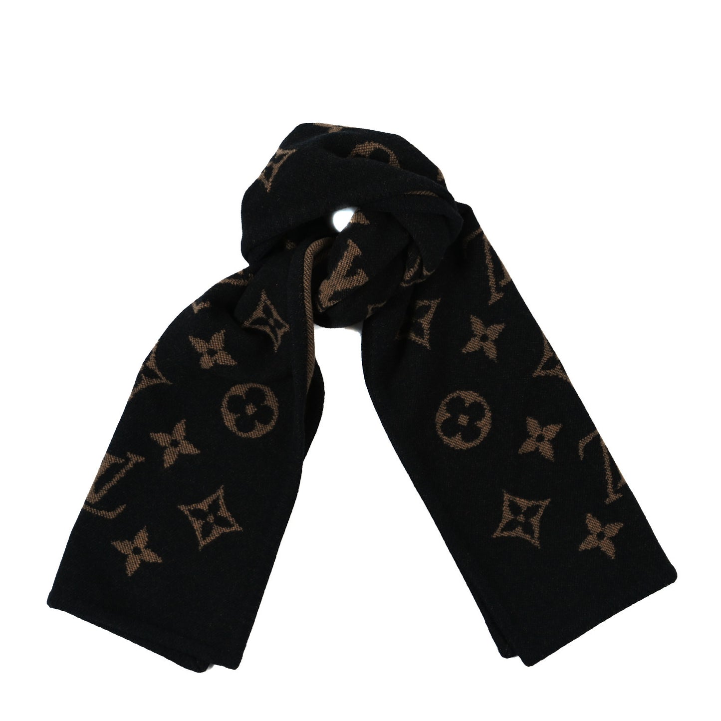 Cashmere Wool Monogram Scarf Black Brown