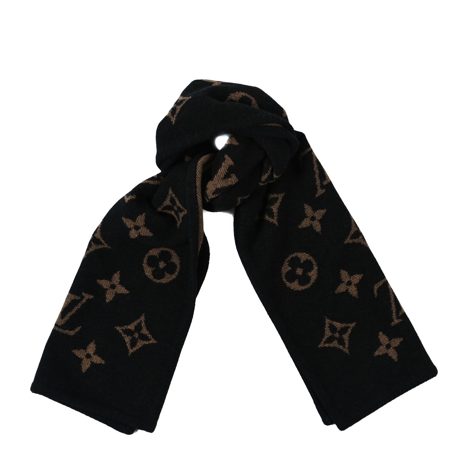 Louis Vuitton Cashmere Wool Monogram Scarf Black Brown 1 of 3