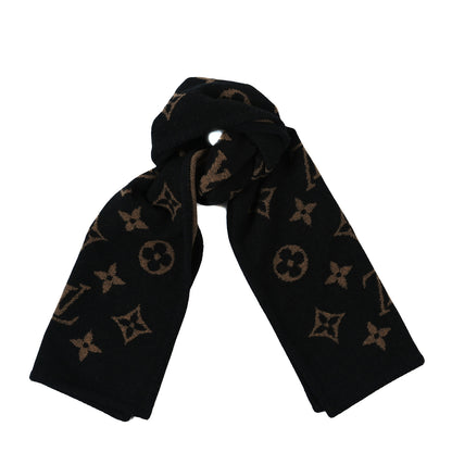 Louis Vuitton Cashmere Wool Monogram Scarf Black Brown 1 of 3