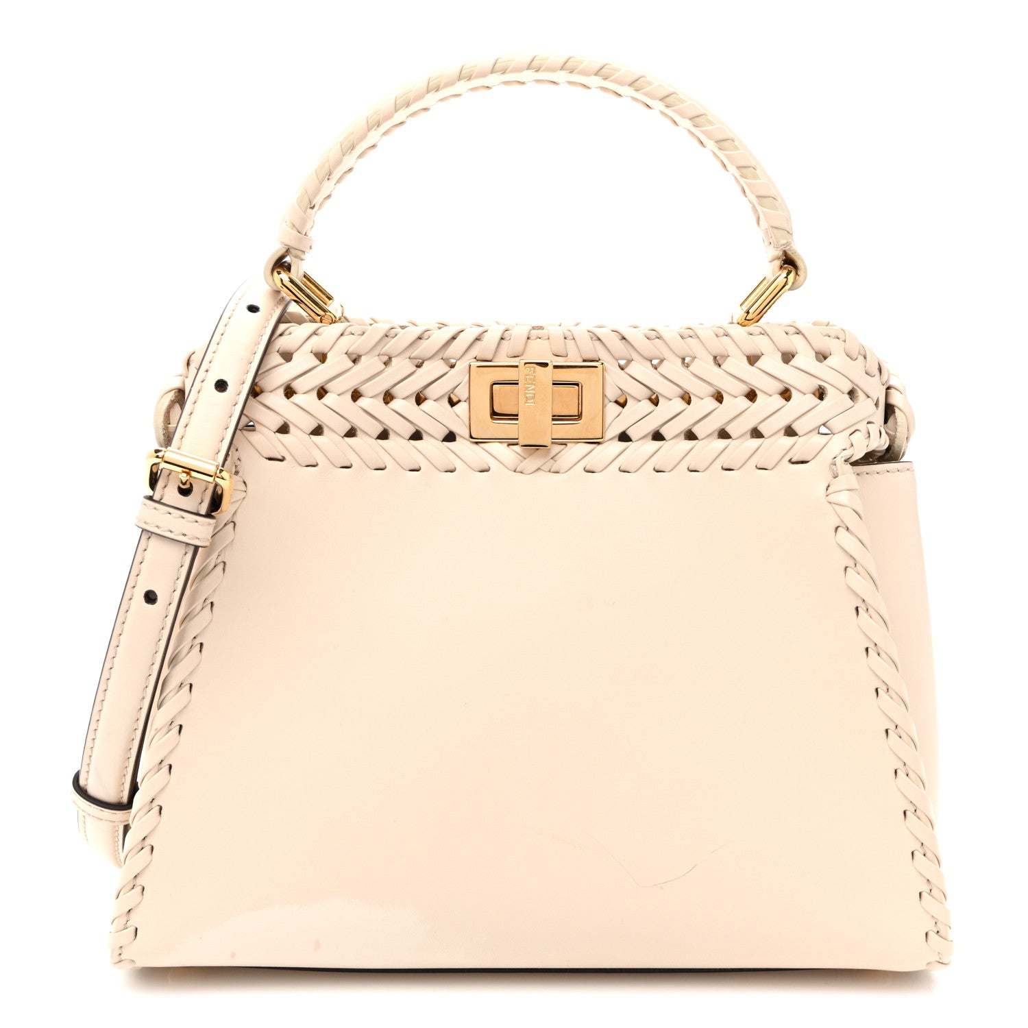 Fendi Nappa Interlace Mini Peekaboo Iconic Satchel Camelia 1 of 11