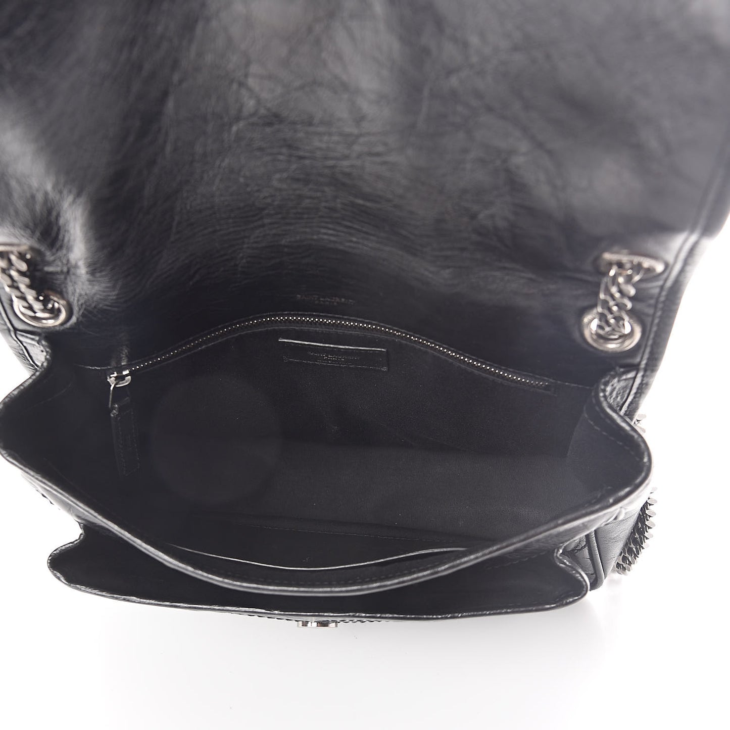 Crinkled Calfskin Matelasse Monogram Medium Niki Chain Satchel Black