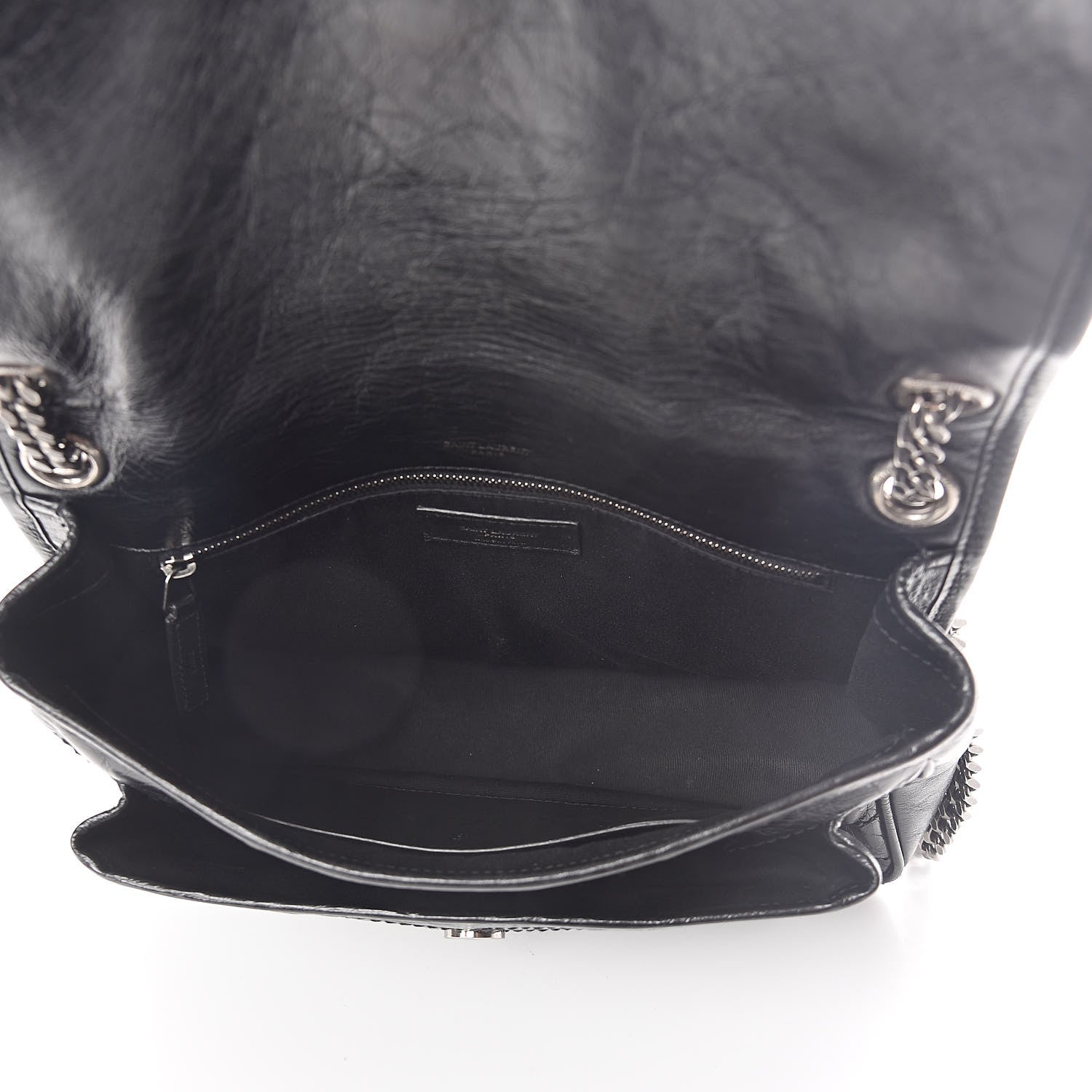 Saint Laurent Crinkled Calfskin Matelasse Monogram Medium Niki Chain Satchel Black 6 of 10
