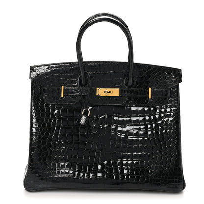 Hermes Shiny Porosus Crocodile Birkin 35 Black 1 of 11