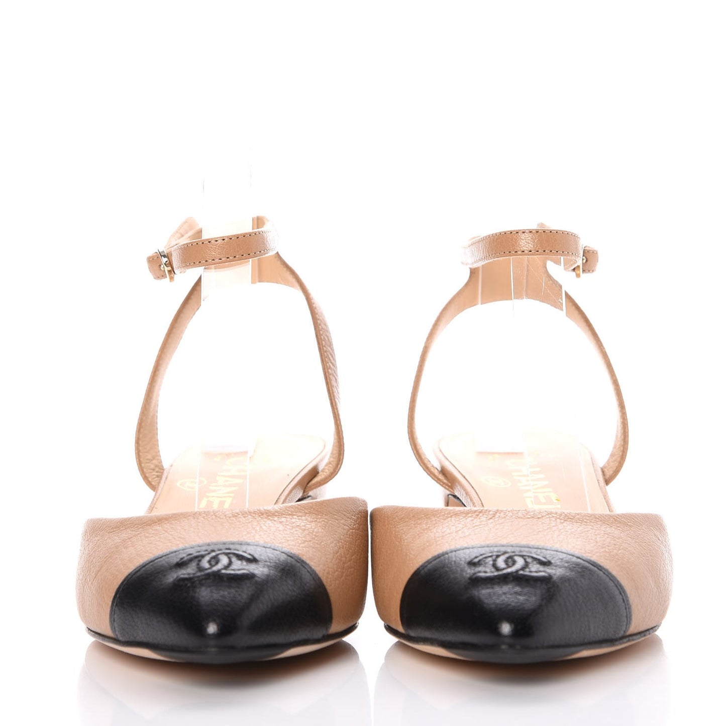 Lambskin Grosgrain Cap Toe CC Slingback Sandals 37.5 Beige Black