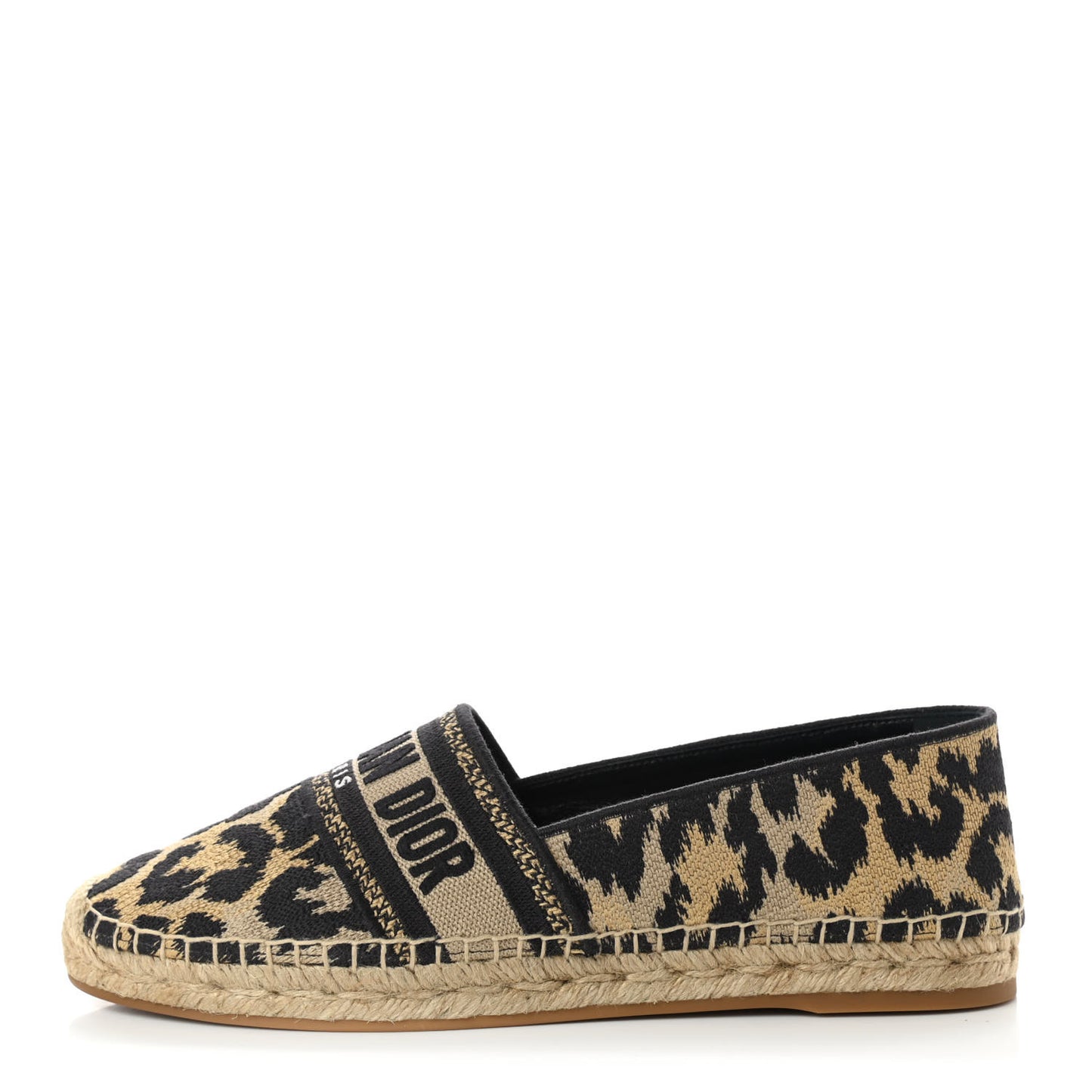 Cotton Embroidered Leopard Print Granville Espadrille 40 Natural