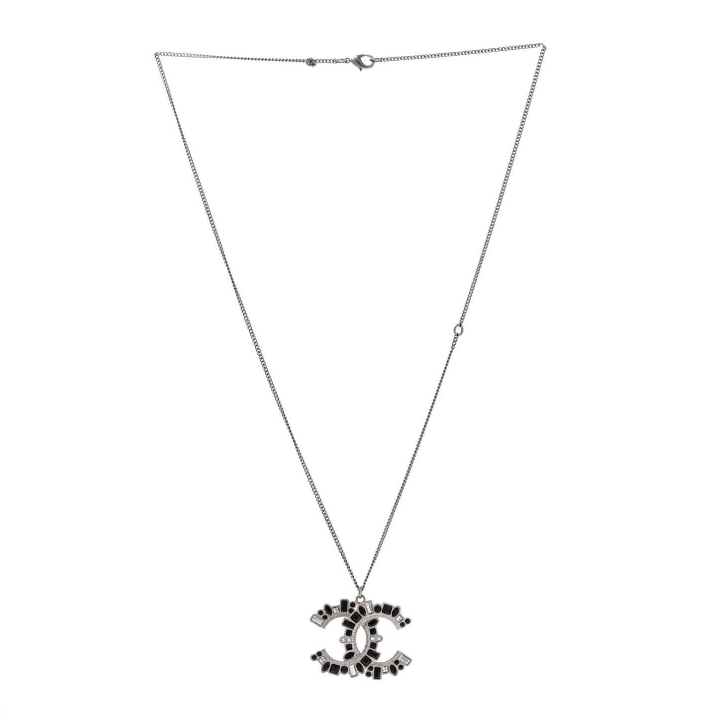Baguette Crystal Large CC Necklace Silver Black