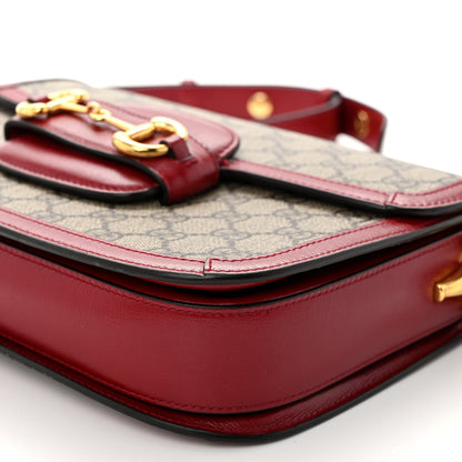 Gucci GG Supreme Monogram Azalea Calfskin Horsebit 1955 Shoulder Bag Beige Ebony New Cherry Red 9 of 11