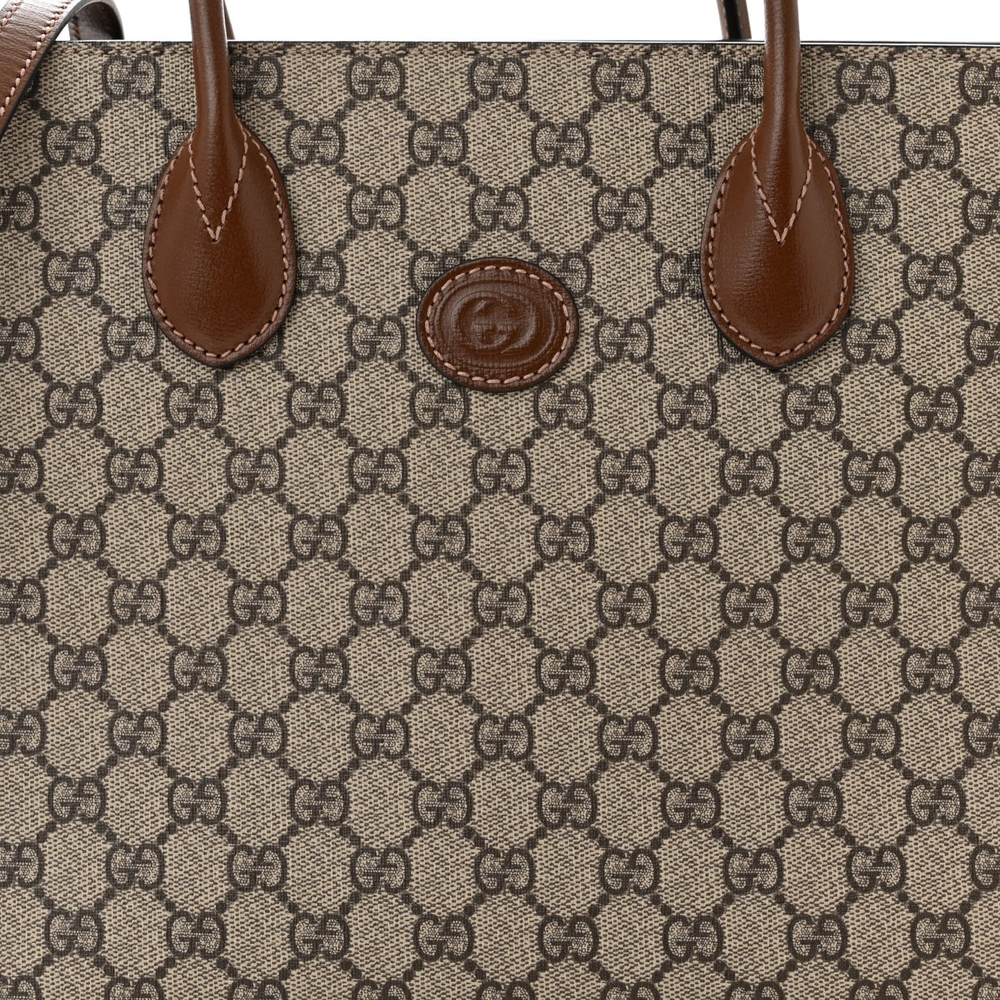 GG Supreme Monogram Azalea Calfskin Small Retro Interlocking G Tote Bag Beige Ebony Brown Sugar