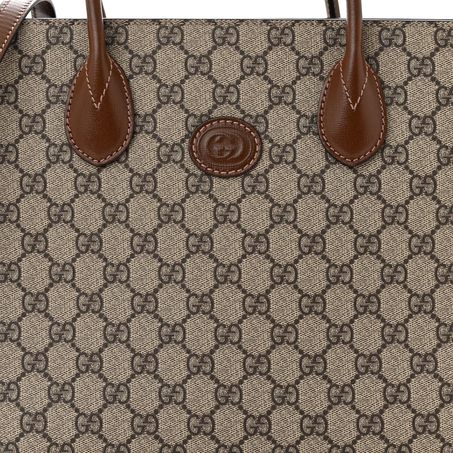 Gucci GG Supreme Monogram Azalea Calfskin Small Retro Interlocking G Tote Bag Beige Ebony Brown Sugar 8 of 10