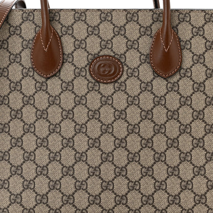 Gucci GG Supreme Monogram Azalea Calfskin Small Retro Interlocking G Tote Bag Beige Ebony Brown Sugar 8 of 10