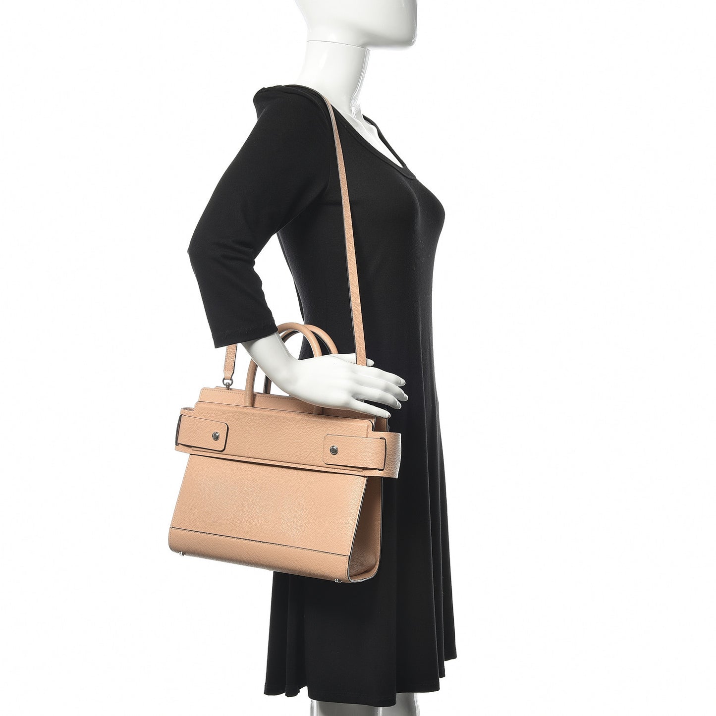 Grained Calfskin Small Horizon Satchel Beige
