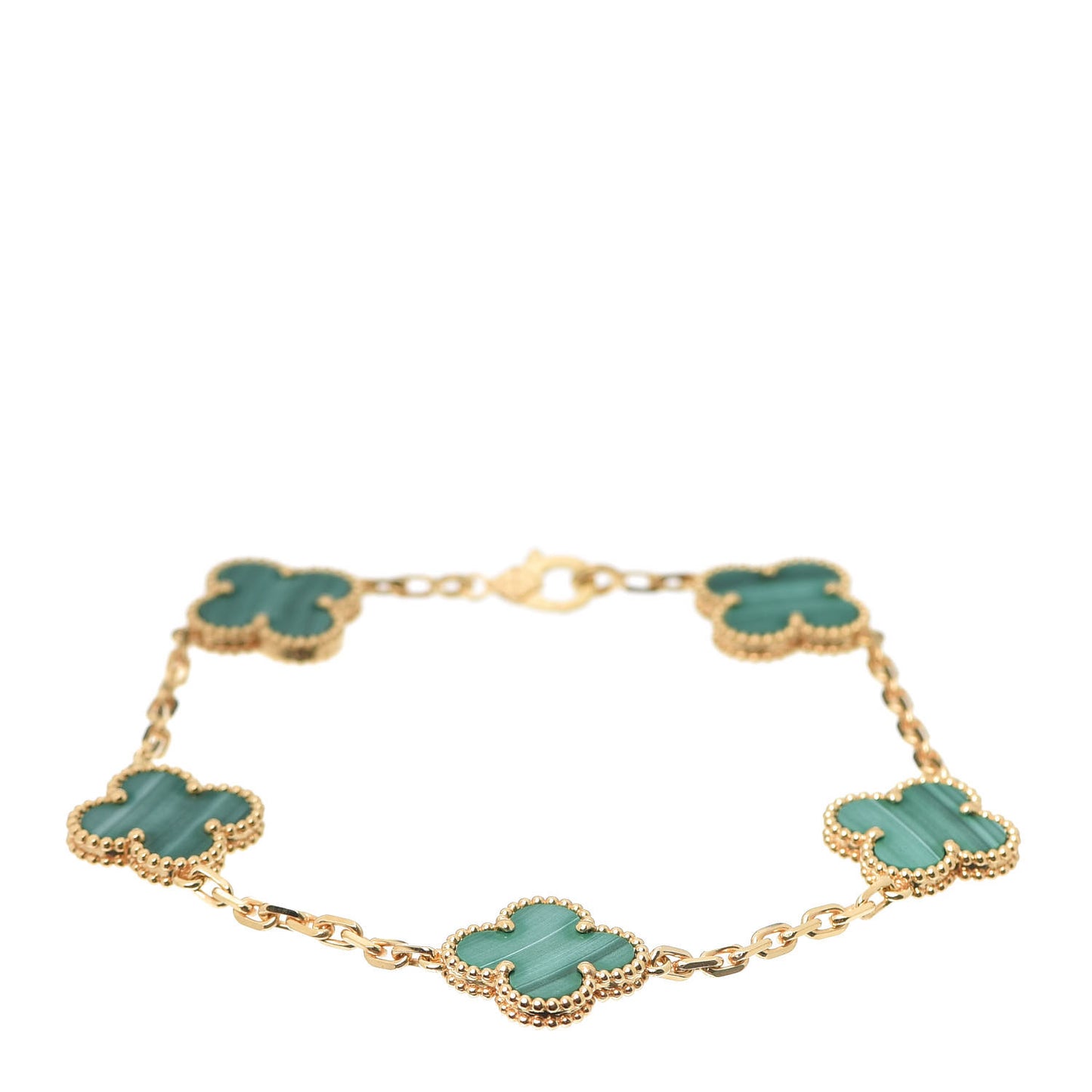 18K Yellow Gold Malachite 5 Motifs Vintage Alhambra Bracelet