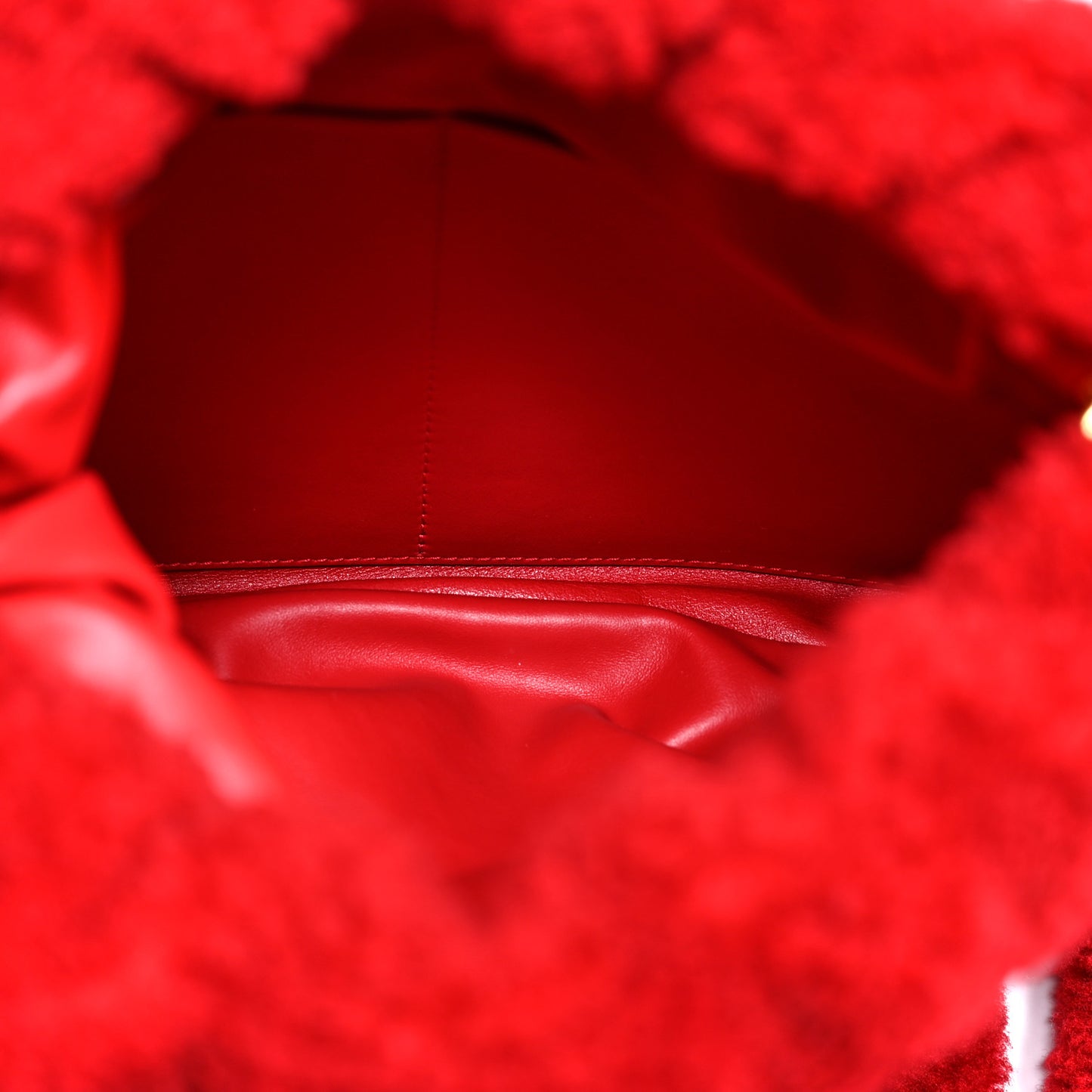 Curly Shearling Nappa The Fringe Pouch Shoulder Bag Scarlet