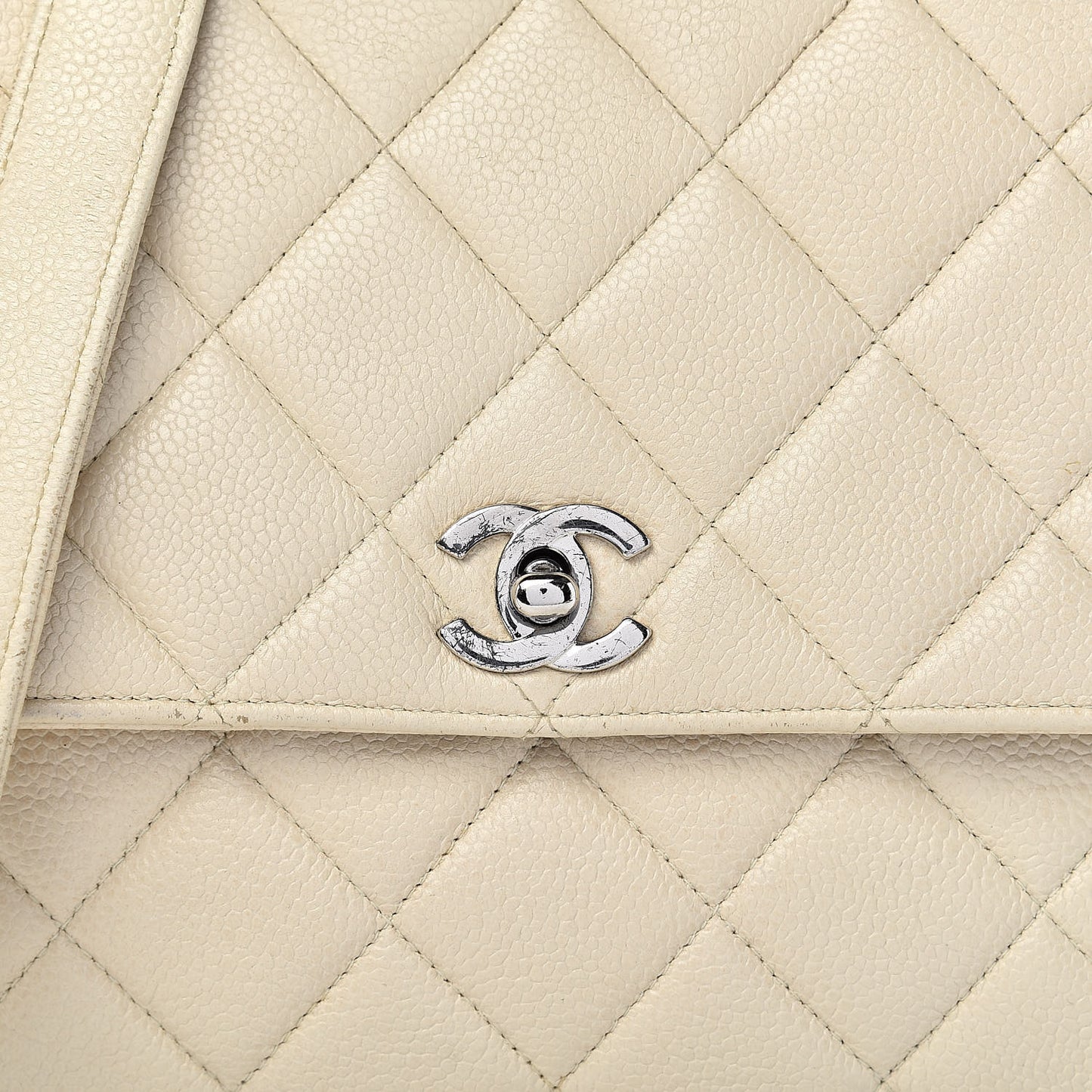 Caviar Quilted Small Single Flap Light Beige