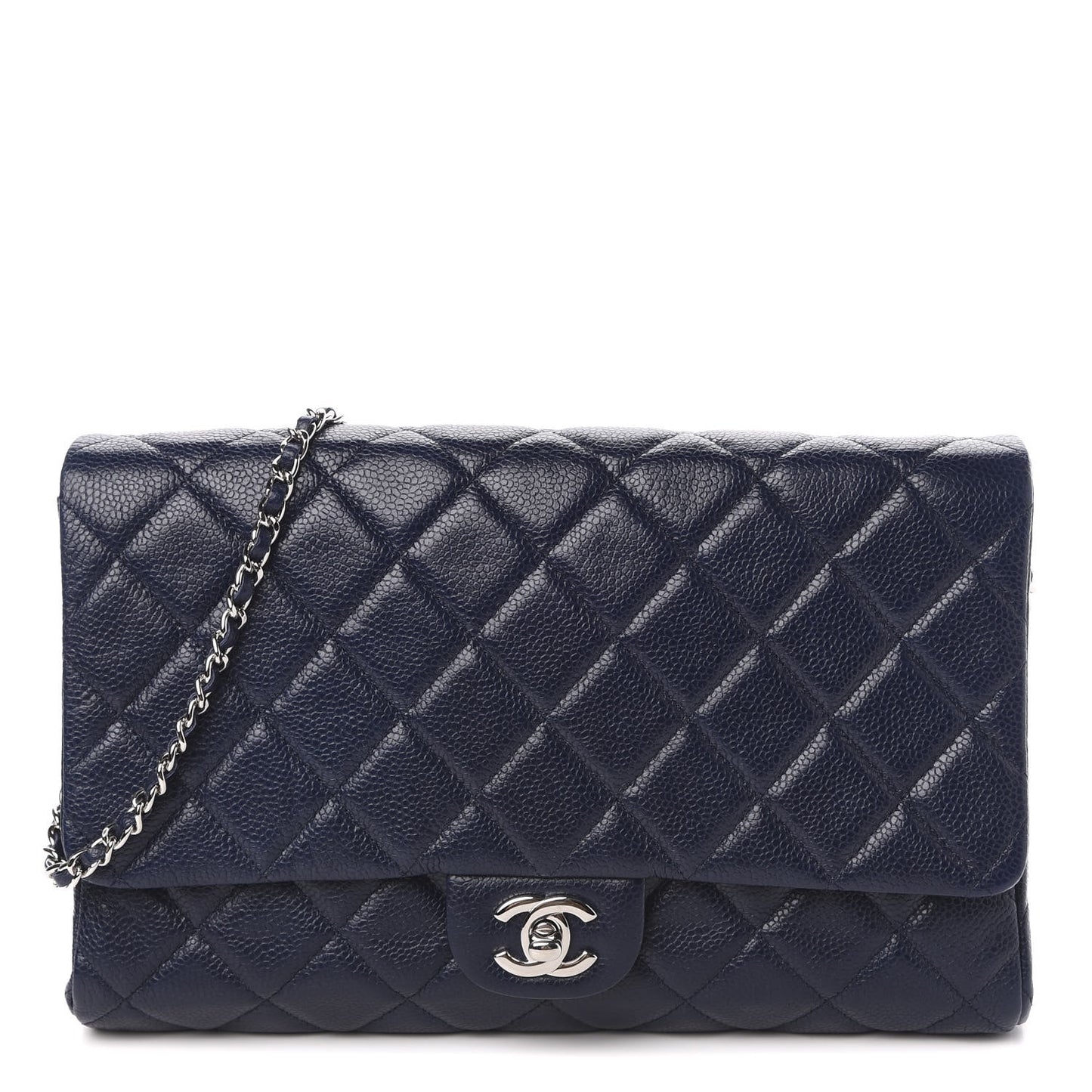 Caviar Quilted Clutch With Chain Flap Blue
