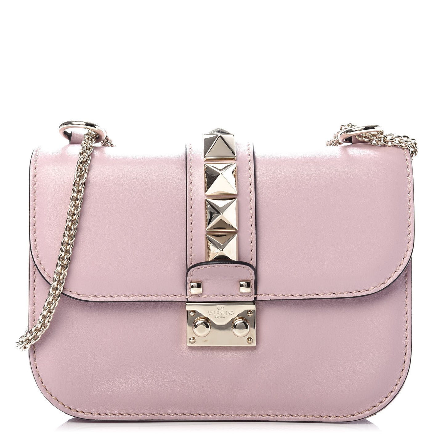 Vitello Small Glam Lock Rockstud Flap Water Rose
