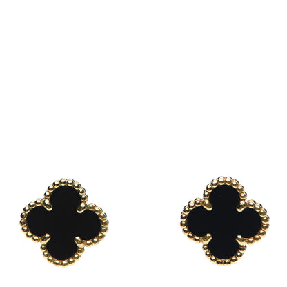 Van Cleef & Arpels 18K Yellow Gold Black Onyx Sweet Alhambra Earrings 1 of 4