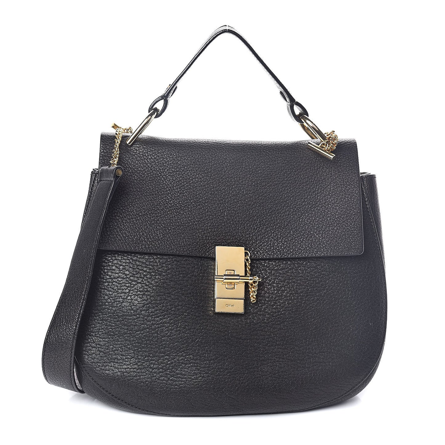 Grained Lambskin Large Drew Shoulder Bag Black