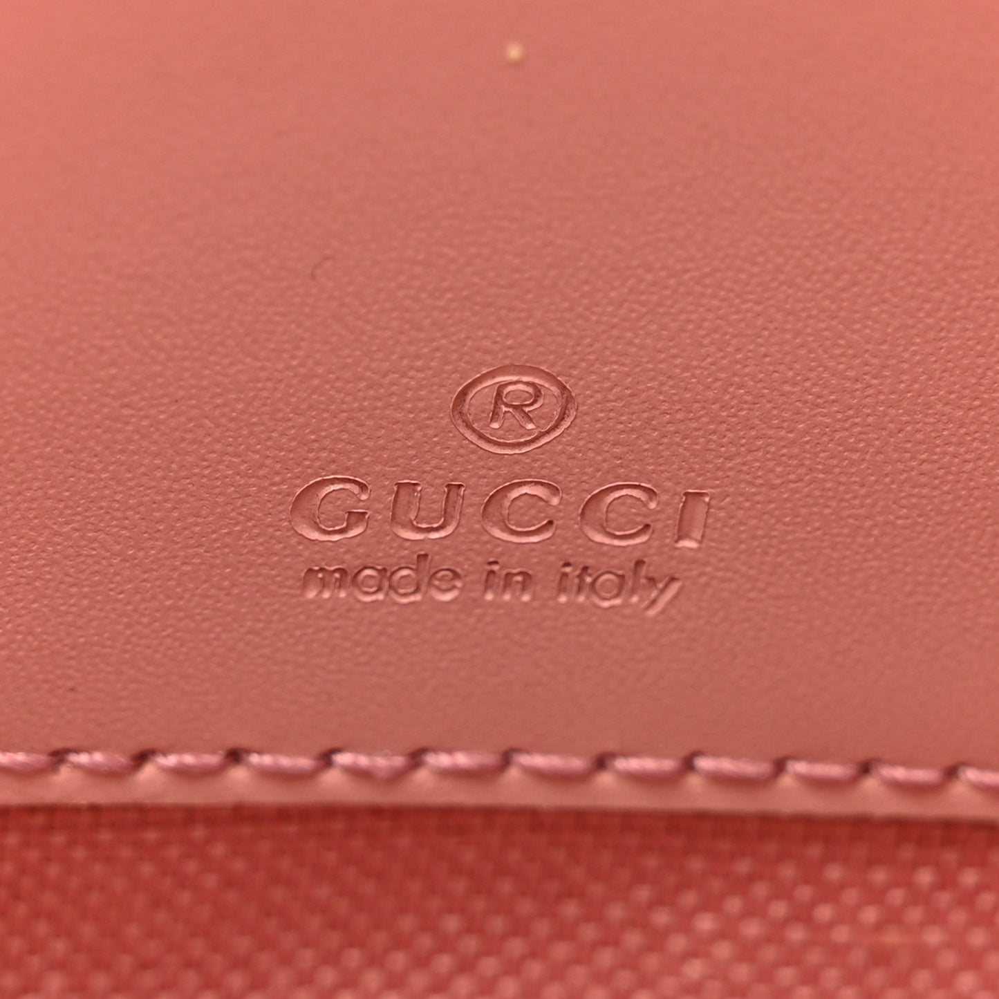 Calfskin GG Super Mini Debossed Chain Wallet Dust Carmine