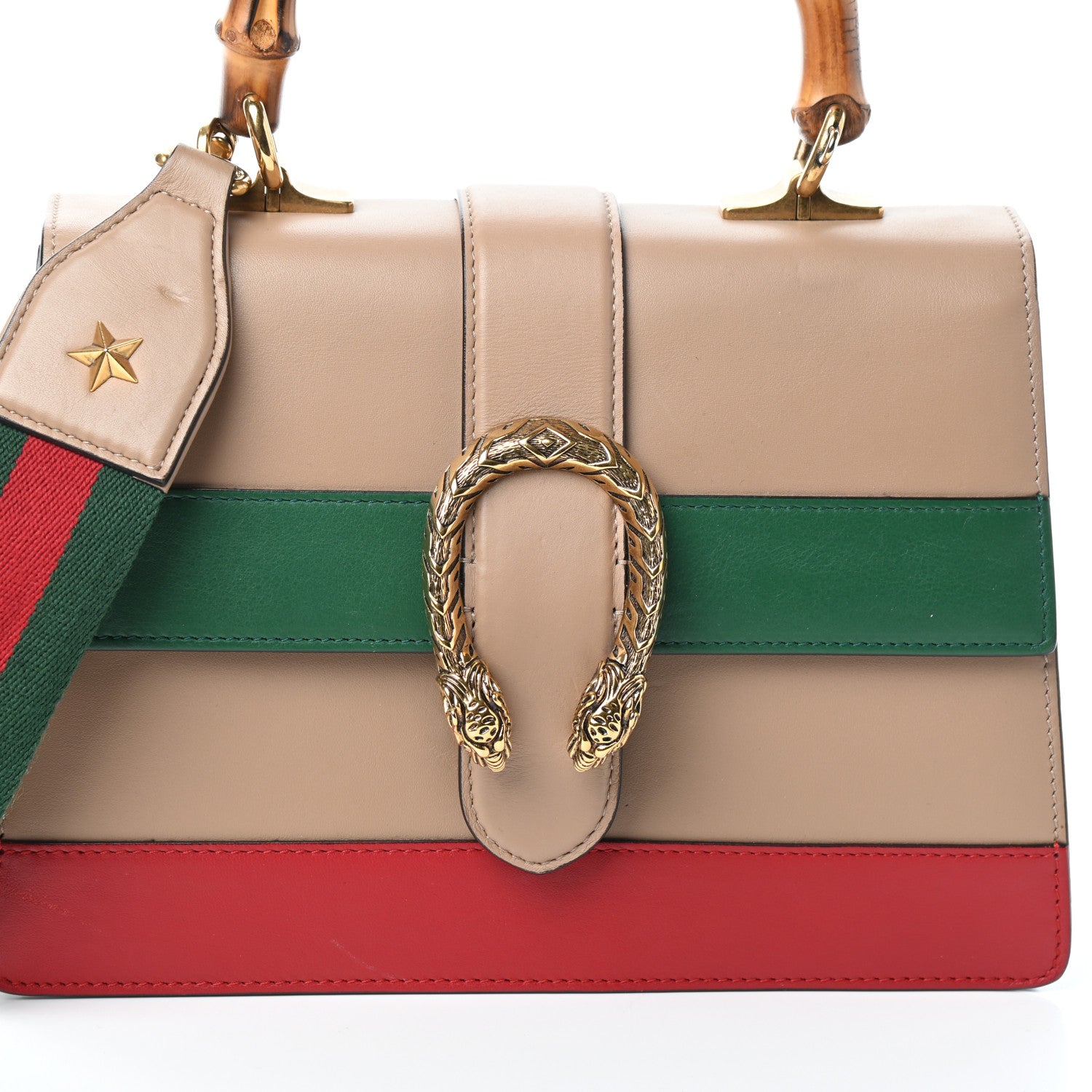 Gucci Calfskin Bamboo Web Medium Dionysus Top Handle Bag Camelia Bright Evergreen Hibiscus Red 7 of 11