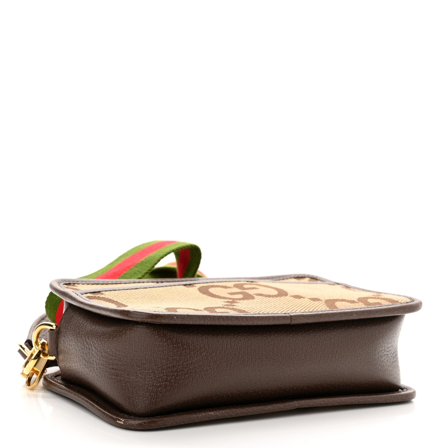 Monogram Jumbo GG Textured Dollar Calfskin Web Mini Crossbody Bag Camel Ebony New Acero