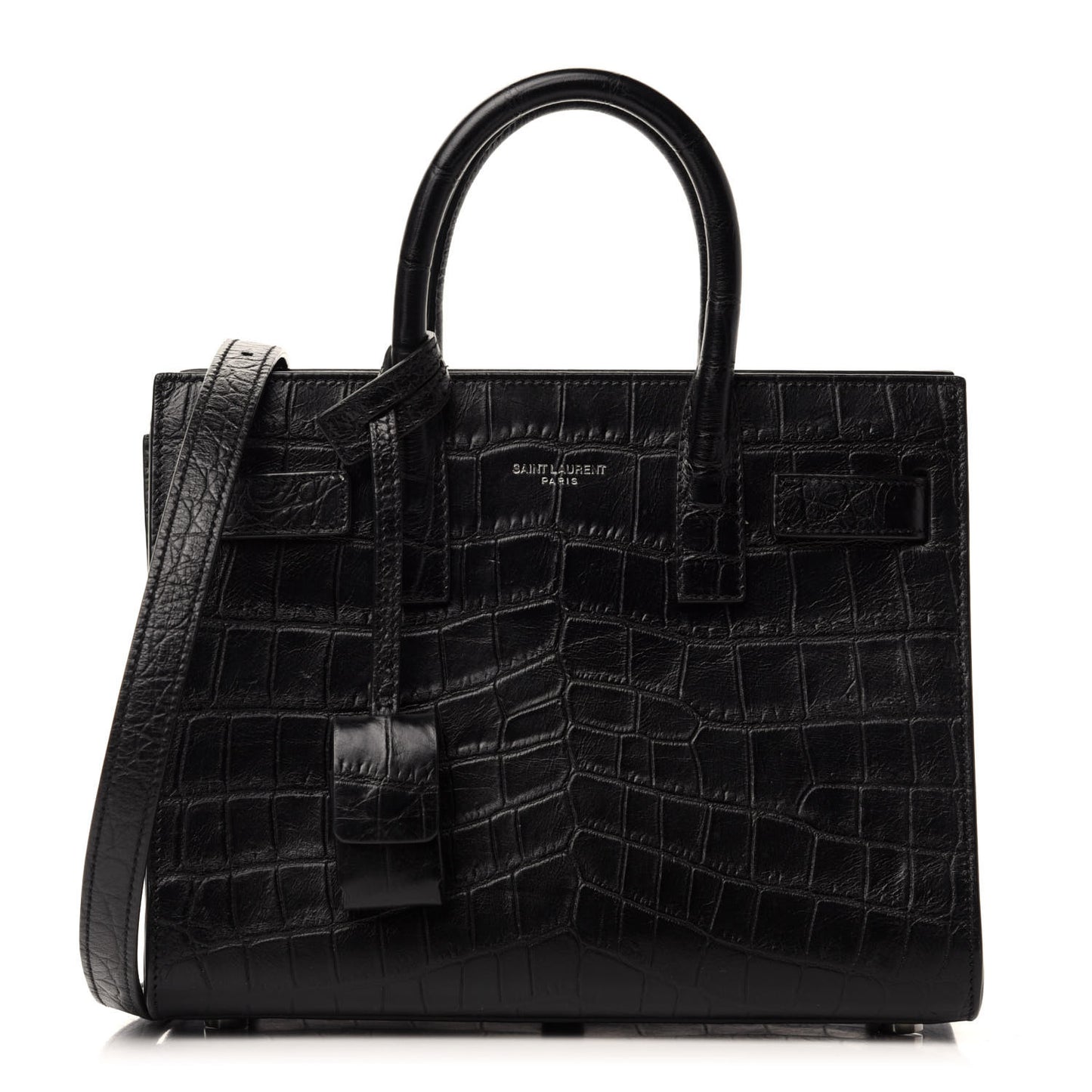 Calfskin Crocodile Embossed Nano Sac De Jour Black