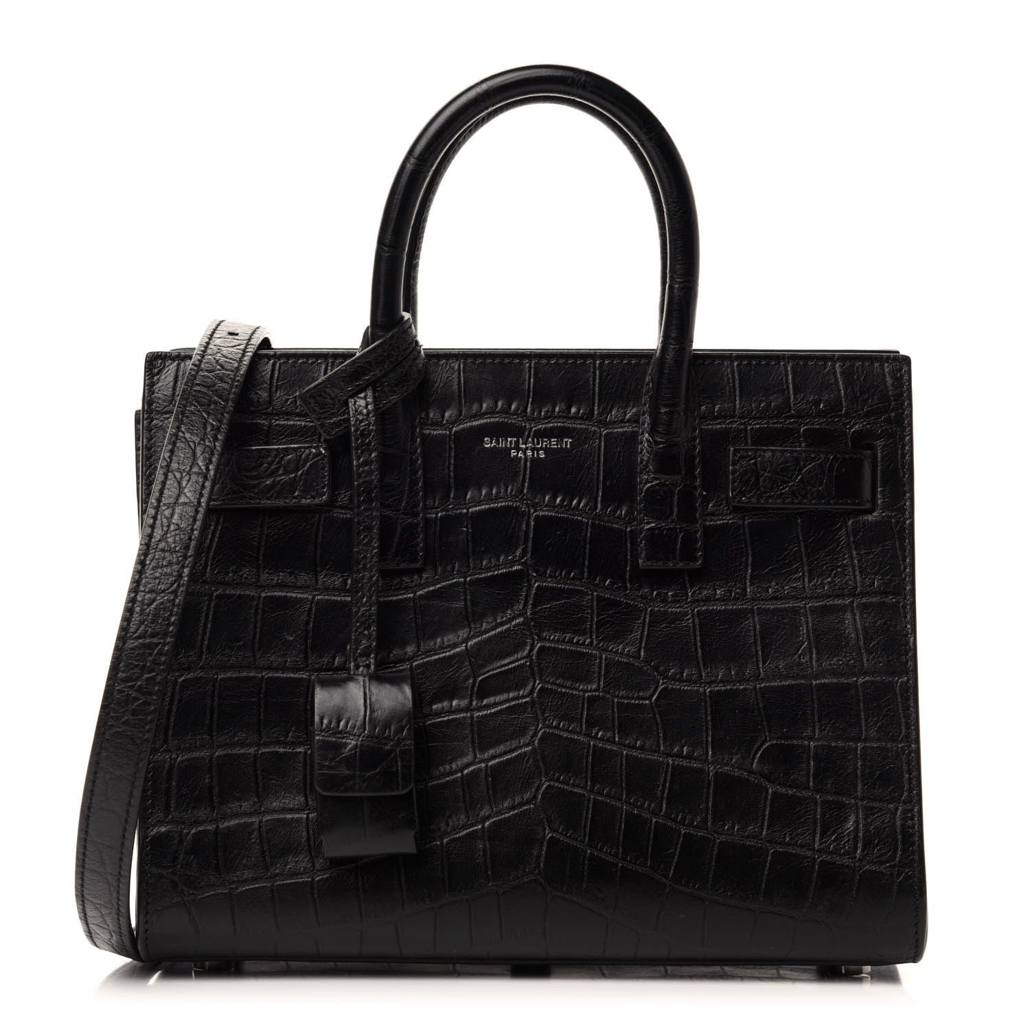 Saint Laurent Calfskin Crocodile Embossed Nano Sac De Jour Black 1 of 11