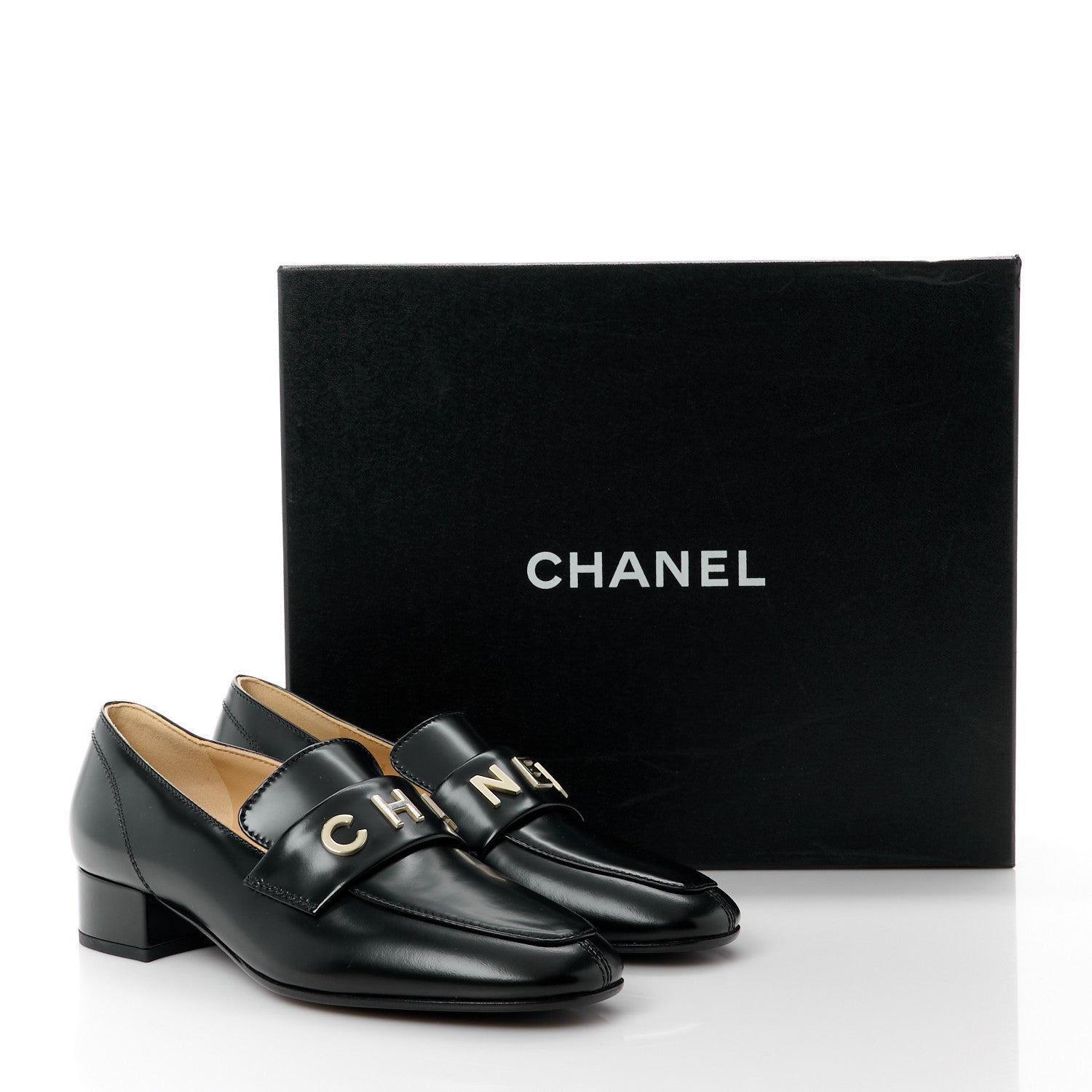 Chanel Shiny Calfskin Logo Loafers 35 Black 9 of 9