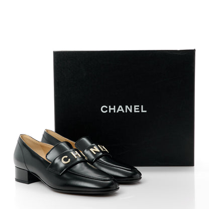 Chanel Shiny Calfskin Logo Loafers 35 Black 9 of 9