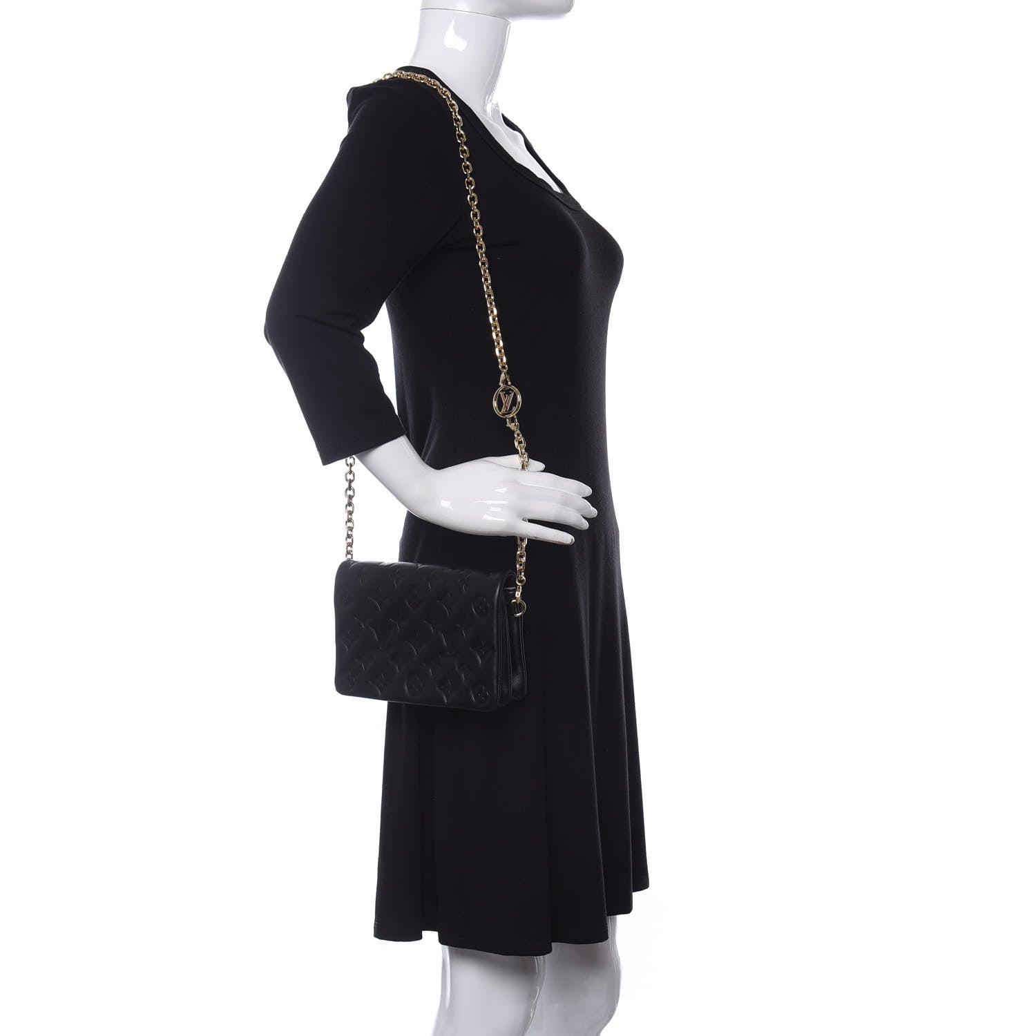 Louis Vuitton Lambskin Embossed Monogram Pochette Coussin Black 2 of 9