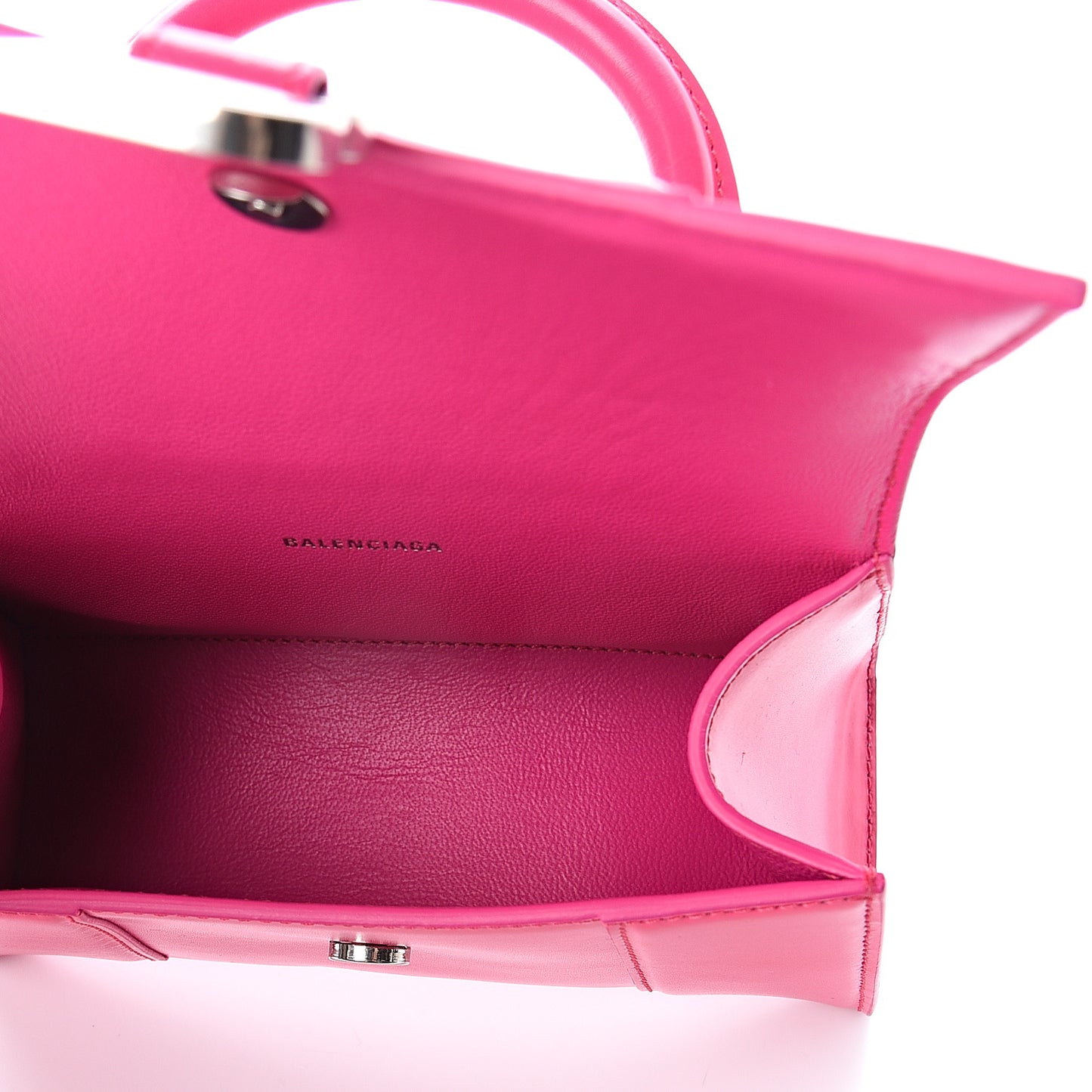 Shiny Box Calfskin Hourglass Top Handle Bag XS Acid Fuchsia