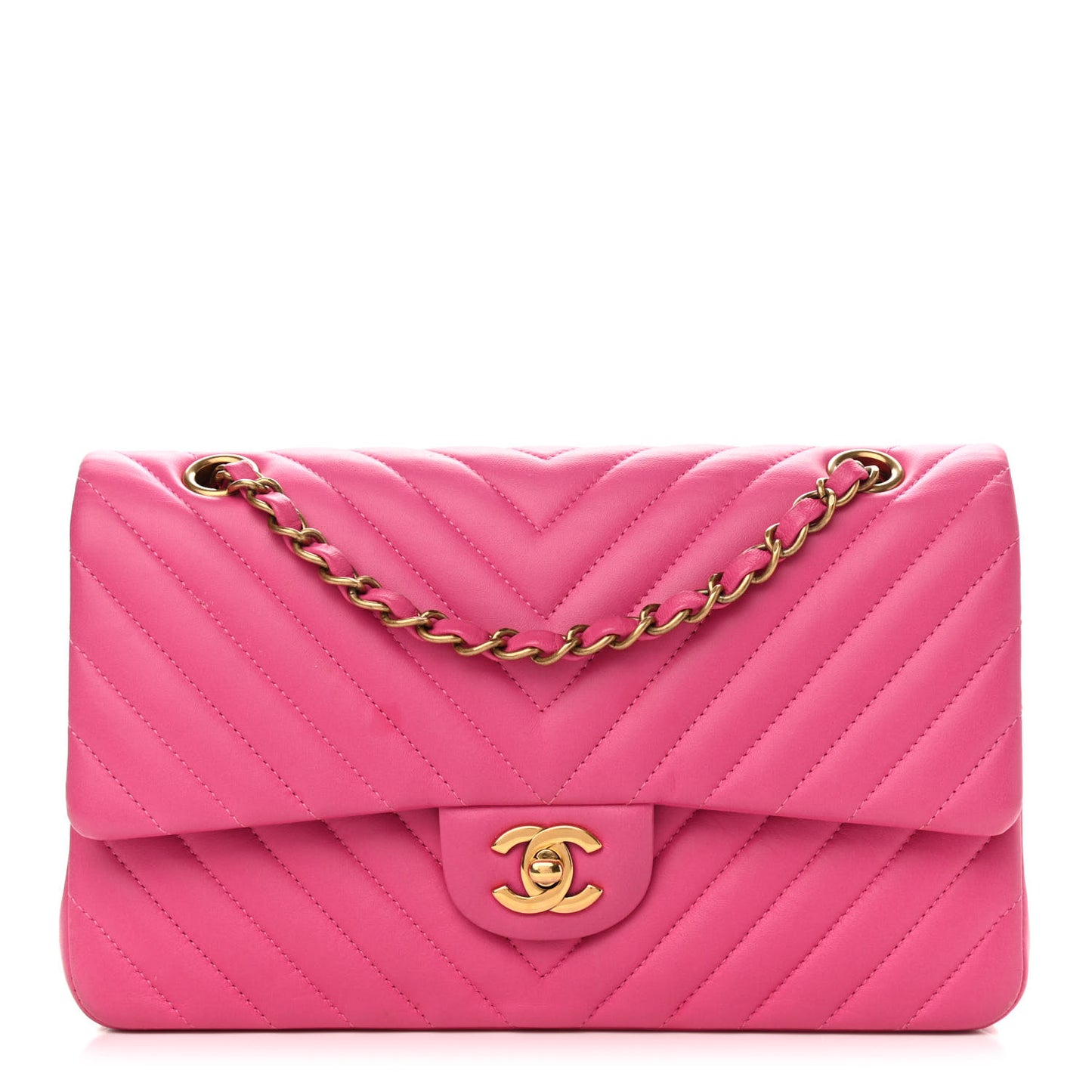 Lambskin Chevron Quilted Medium Double Flap Pink
