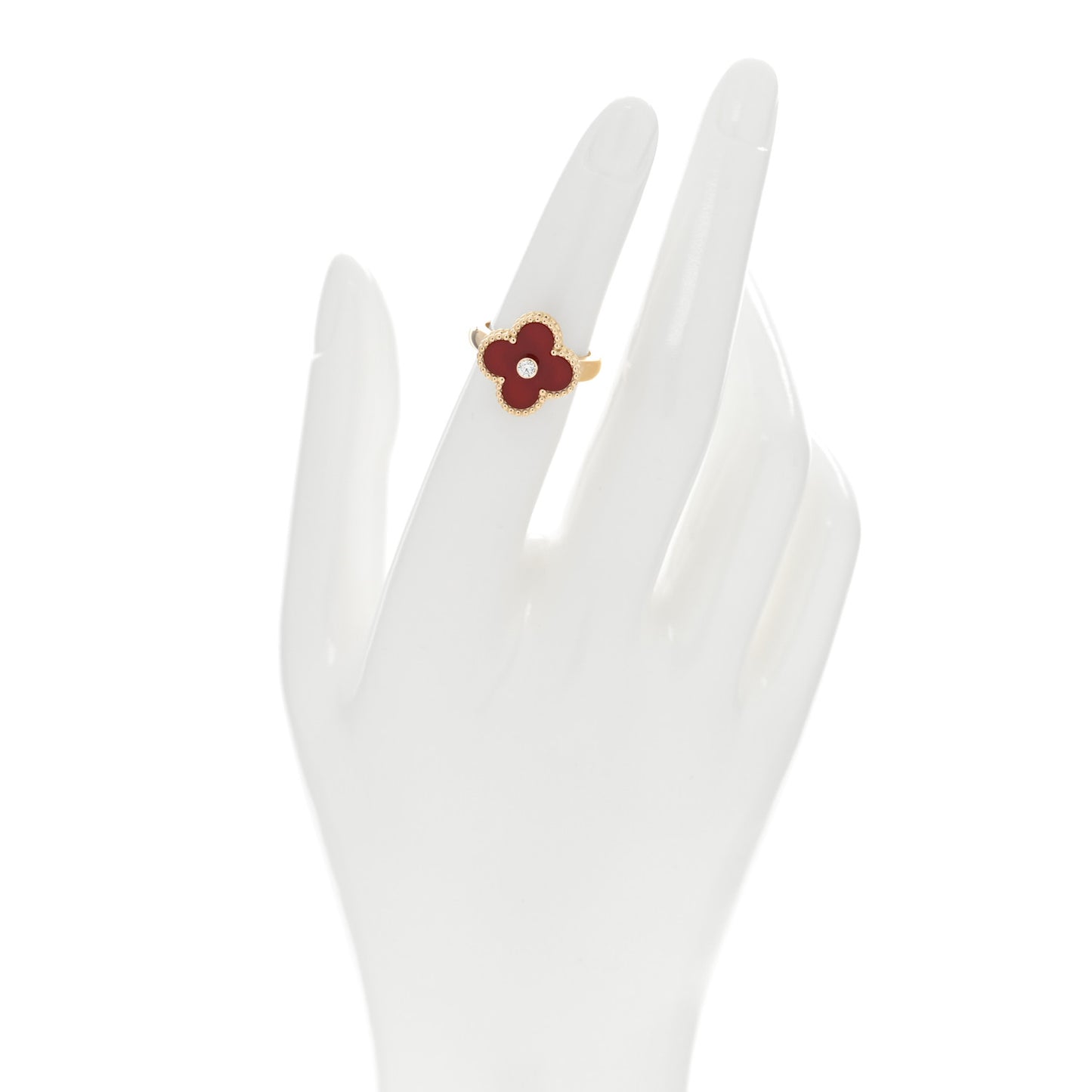 18K Yellow Gold Carnelian Diamond Vintage Alhambra Ring 49 5