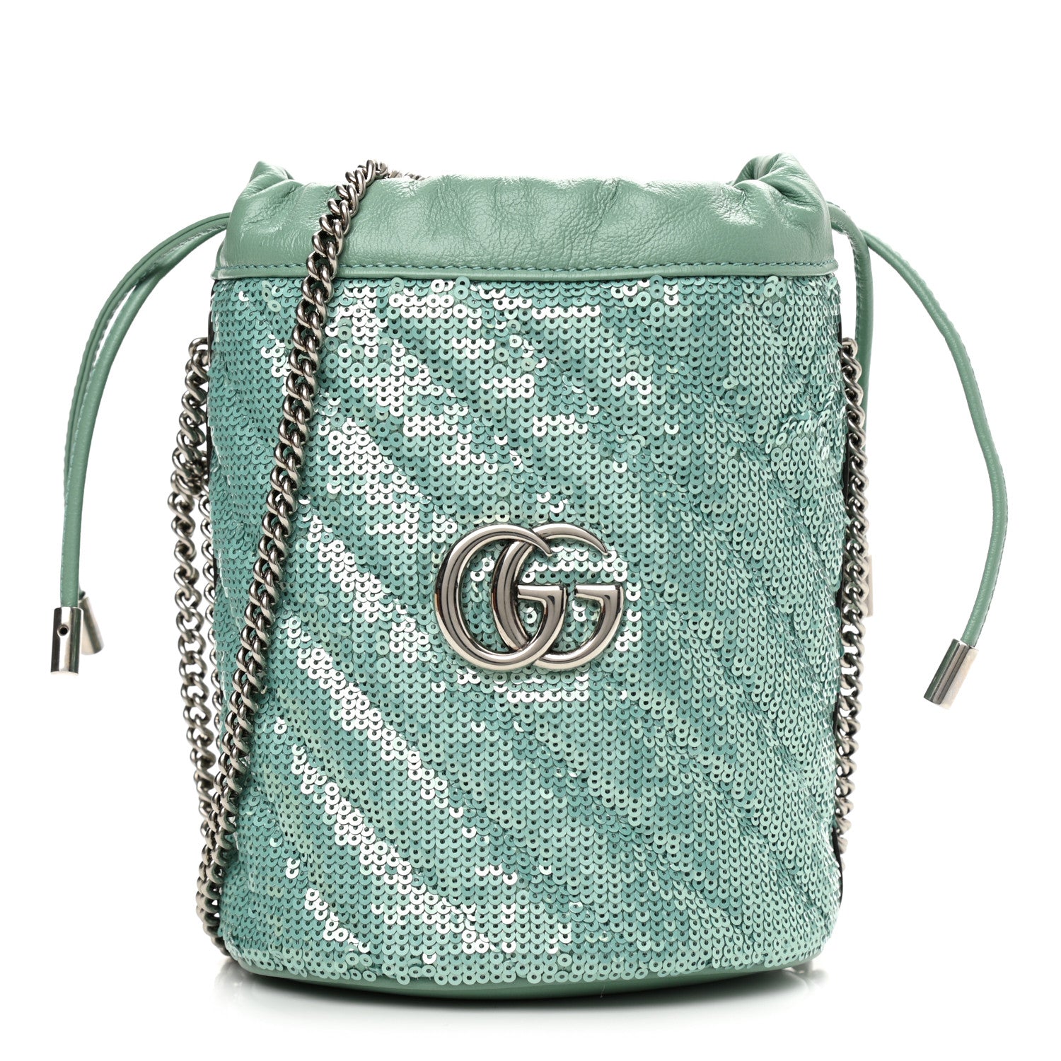 Gucci Sequin Mini GG Marmont 2.0 Bucket Bag Water Green Verde Chiaro Light Water Green 1 of 8