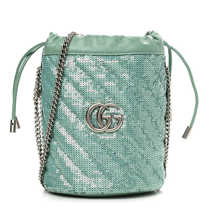 Gucci Sequin Mini GG Marmont 2.0 Bucket Bag Water Green Verde Chiaro Light Water Green 1 of 8