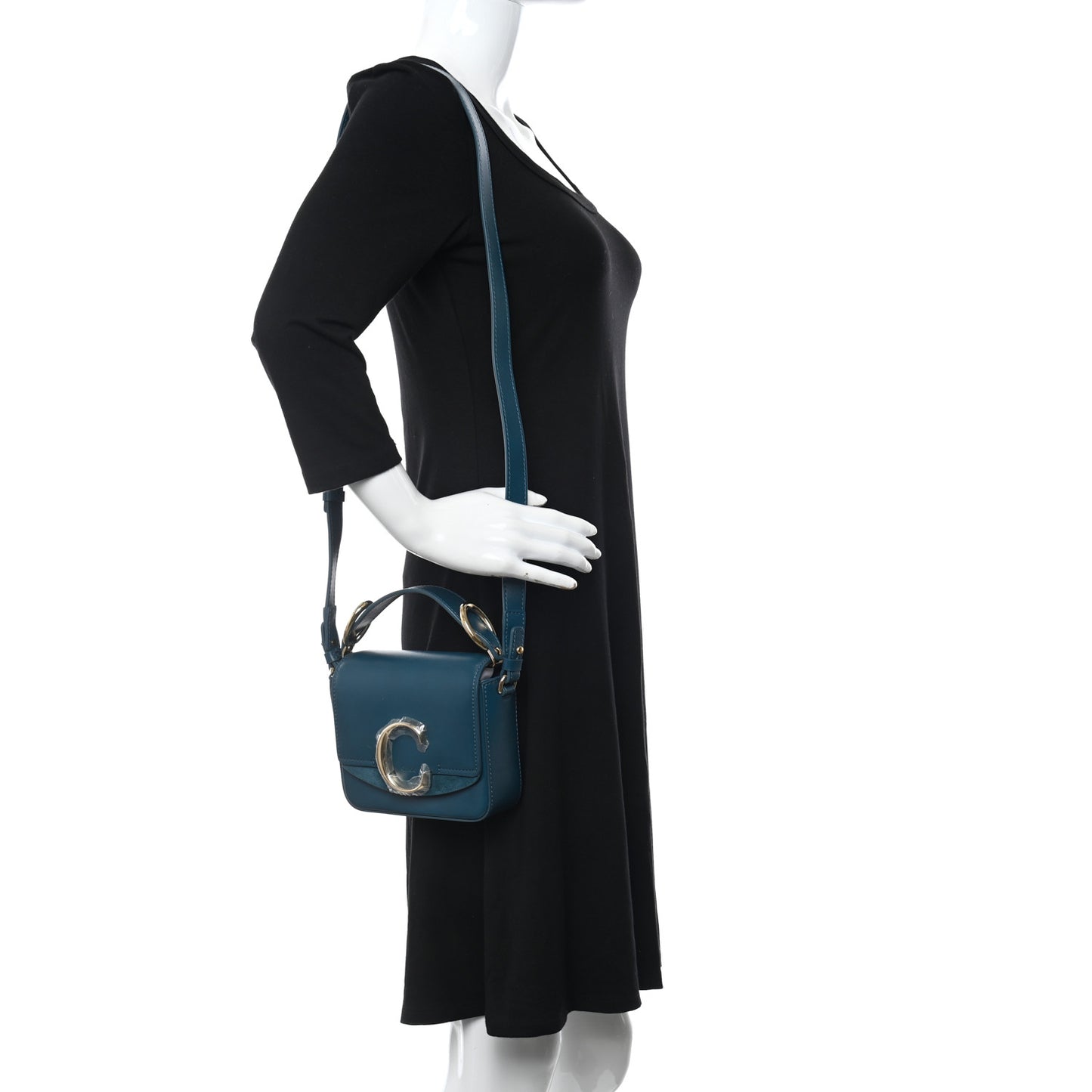 Shiny Calfskin Suede Mini C Double Carry Blue