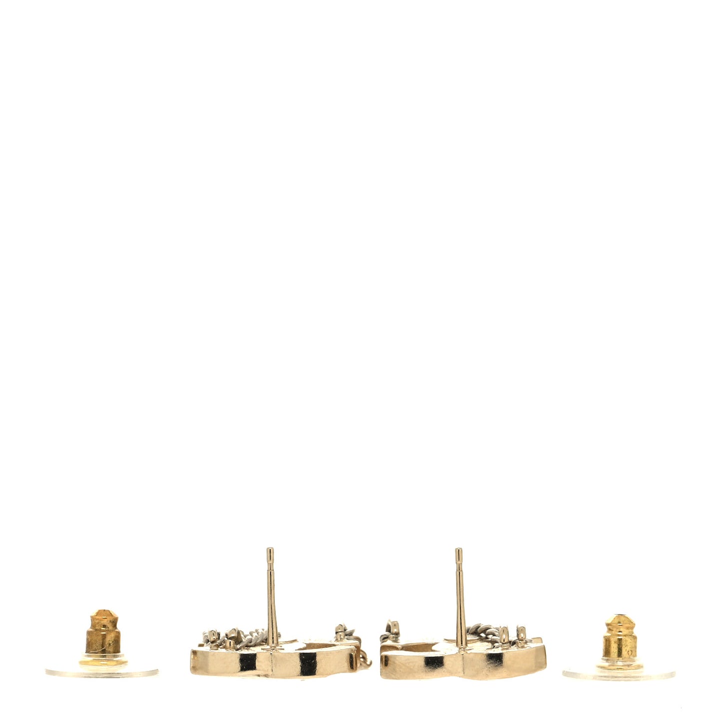 Crystal Chain CC Earrings Gold