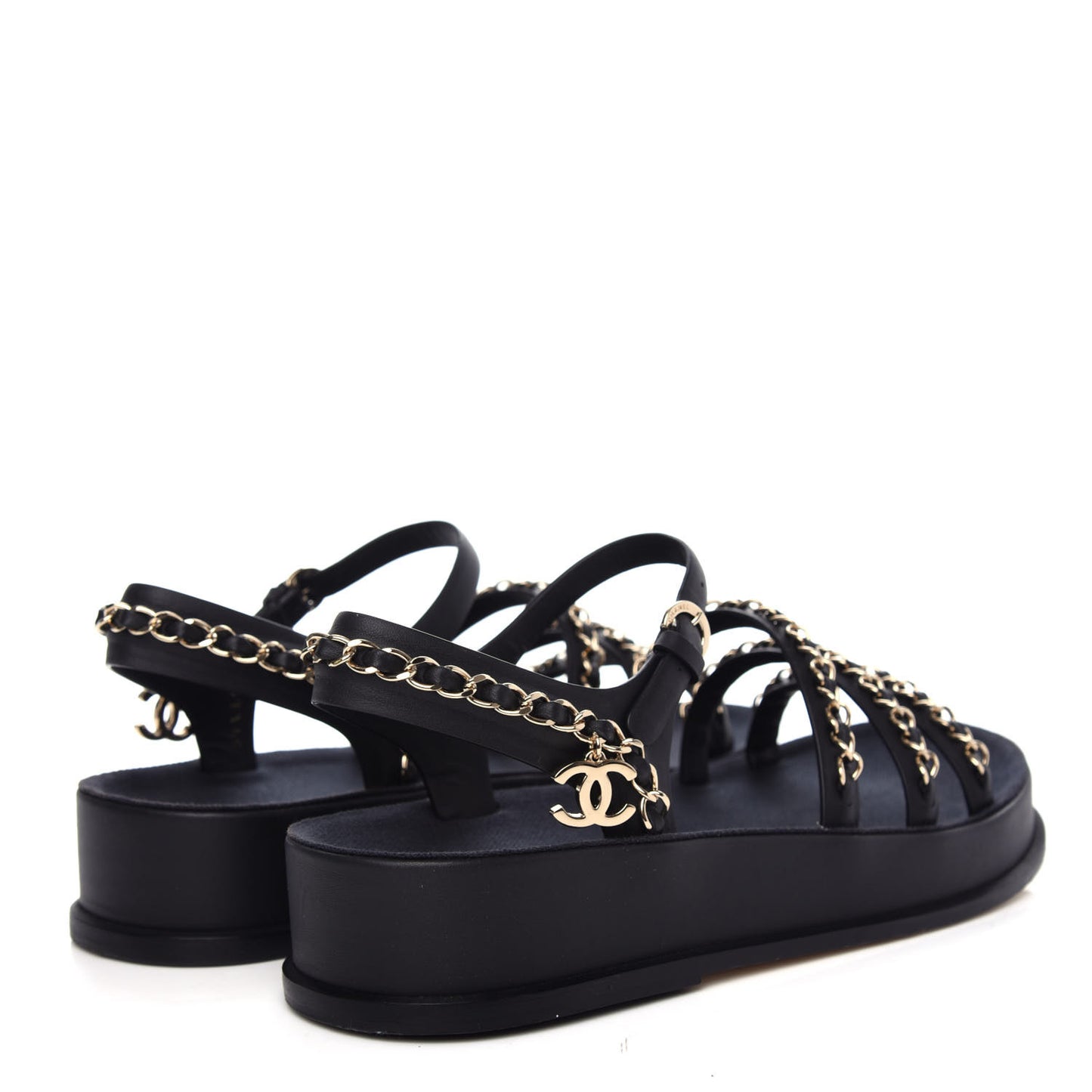 Calfskin Chain Platform Sandals 37 Black