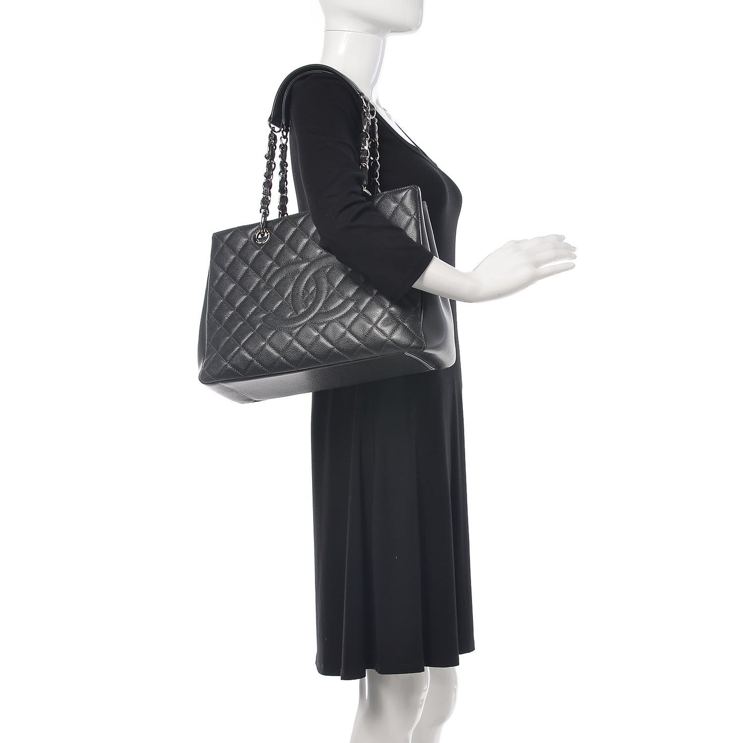 Caviar Quilted Grand Shopping Tote GST Dark Grey