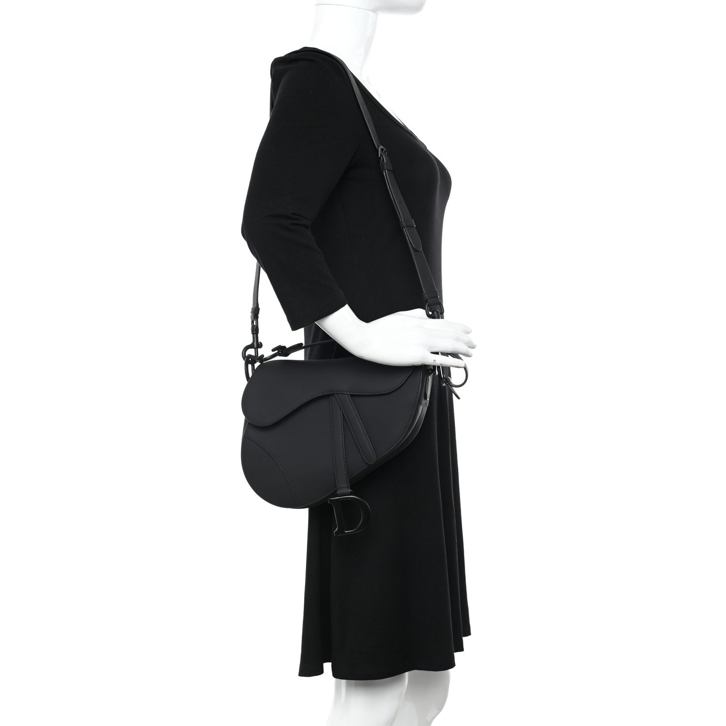 Ultra Matte Calfskin Saddle Bag With Strap Black