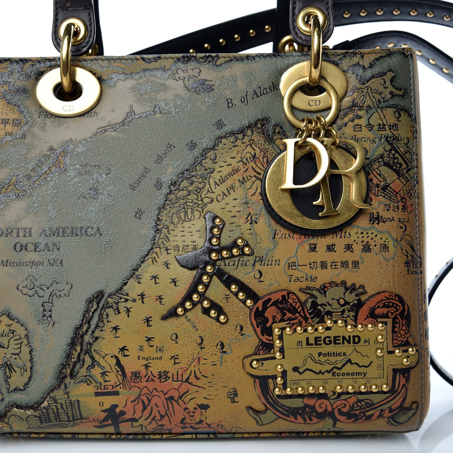 Calfskin New World Physical Print Studded Medium Lady Dior Multicolor