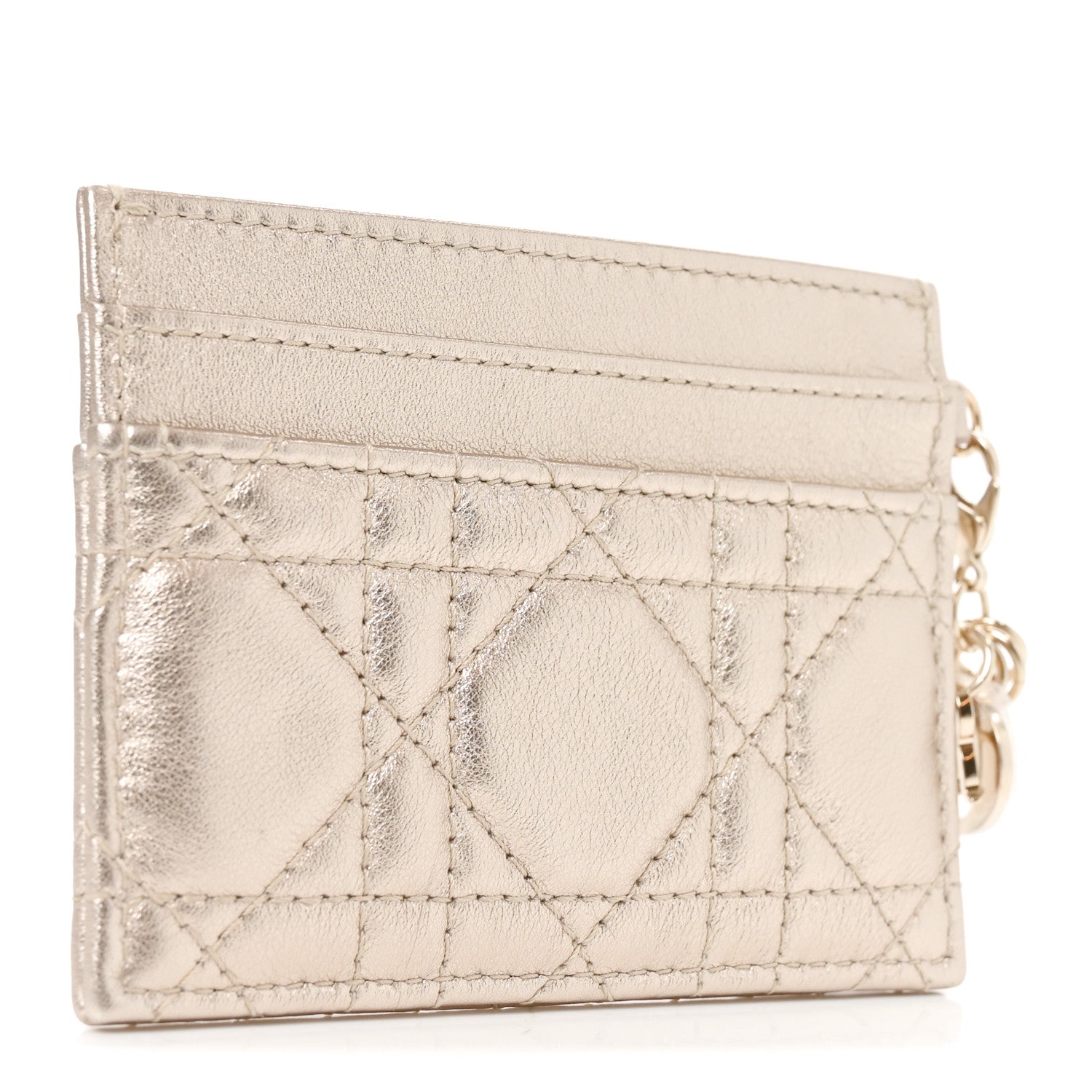 Christian Dior Metallic Calfskin Cannage Lady Dior Freesia Card Holder Gold 3 of 8
